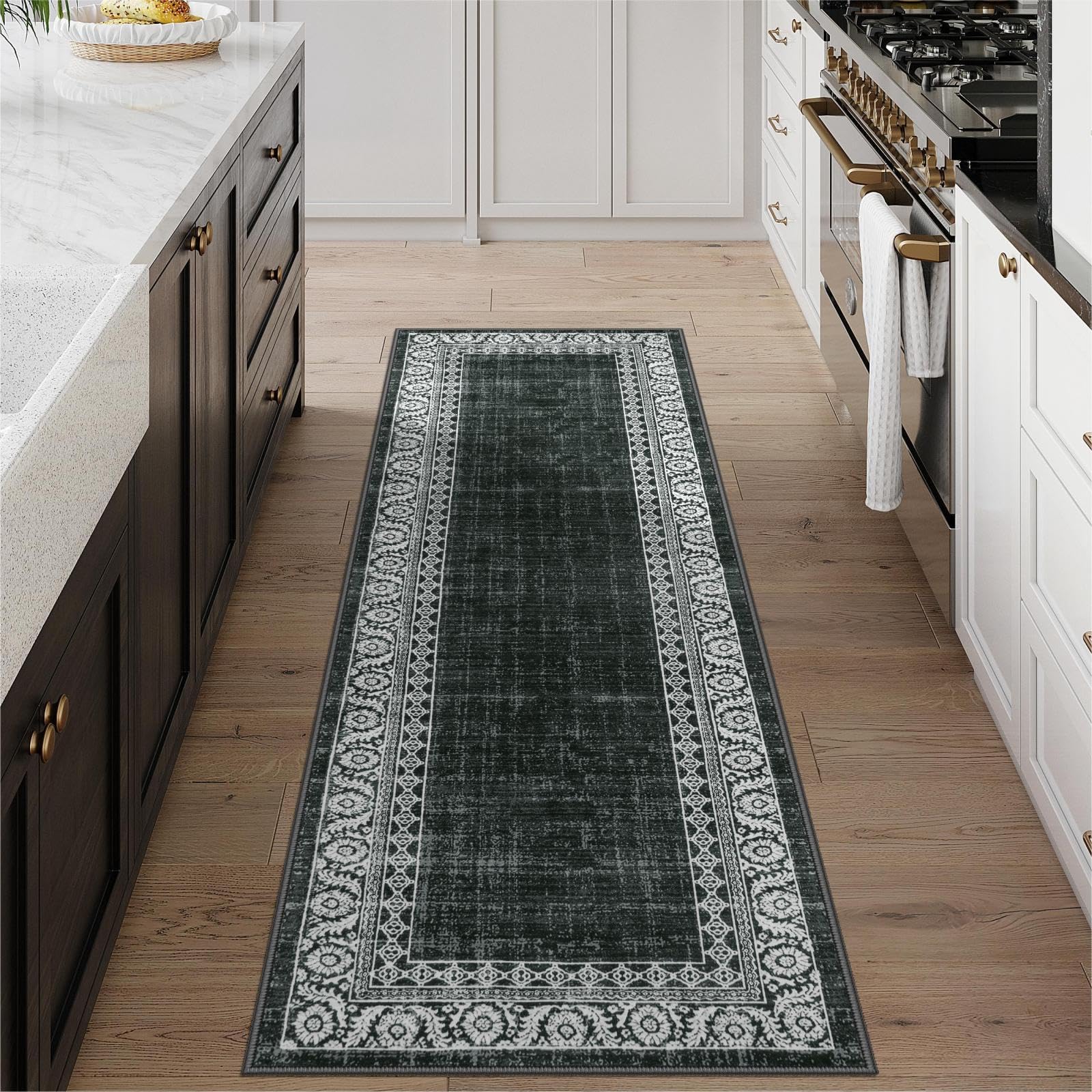 Lahome 2x6 Black Kitchen Runner Rugs Non Skid Washable,Rug