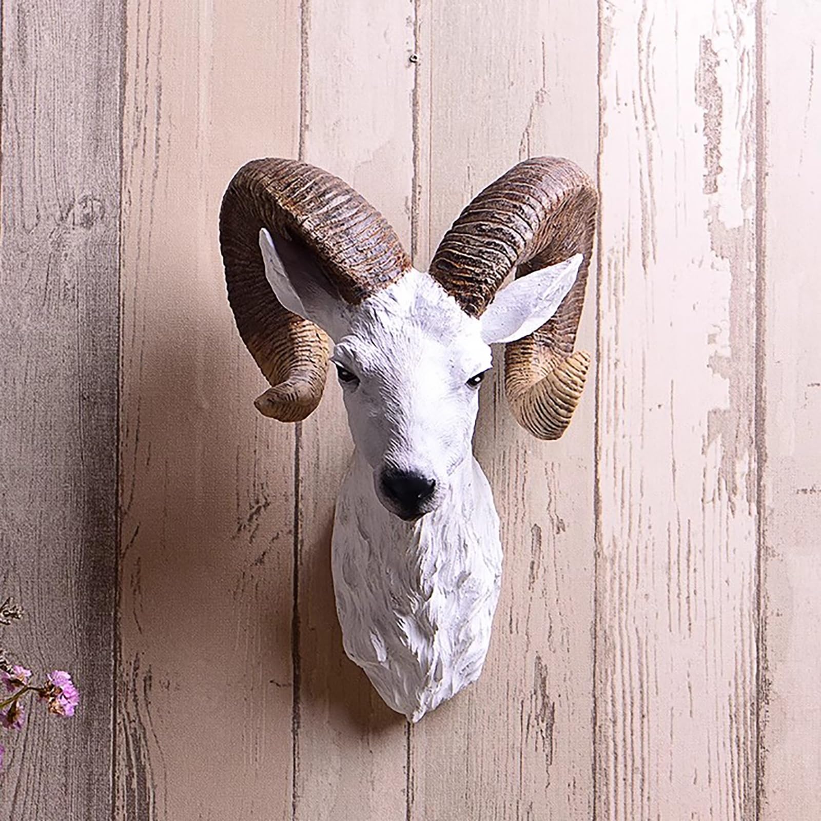 LMYSXAOZ Modern Long-horned Sheep Head Wall Sculpture, Exquisite Detailing for Living Room, Entrance, Study, Office Decor