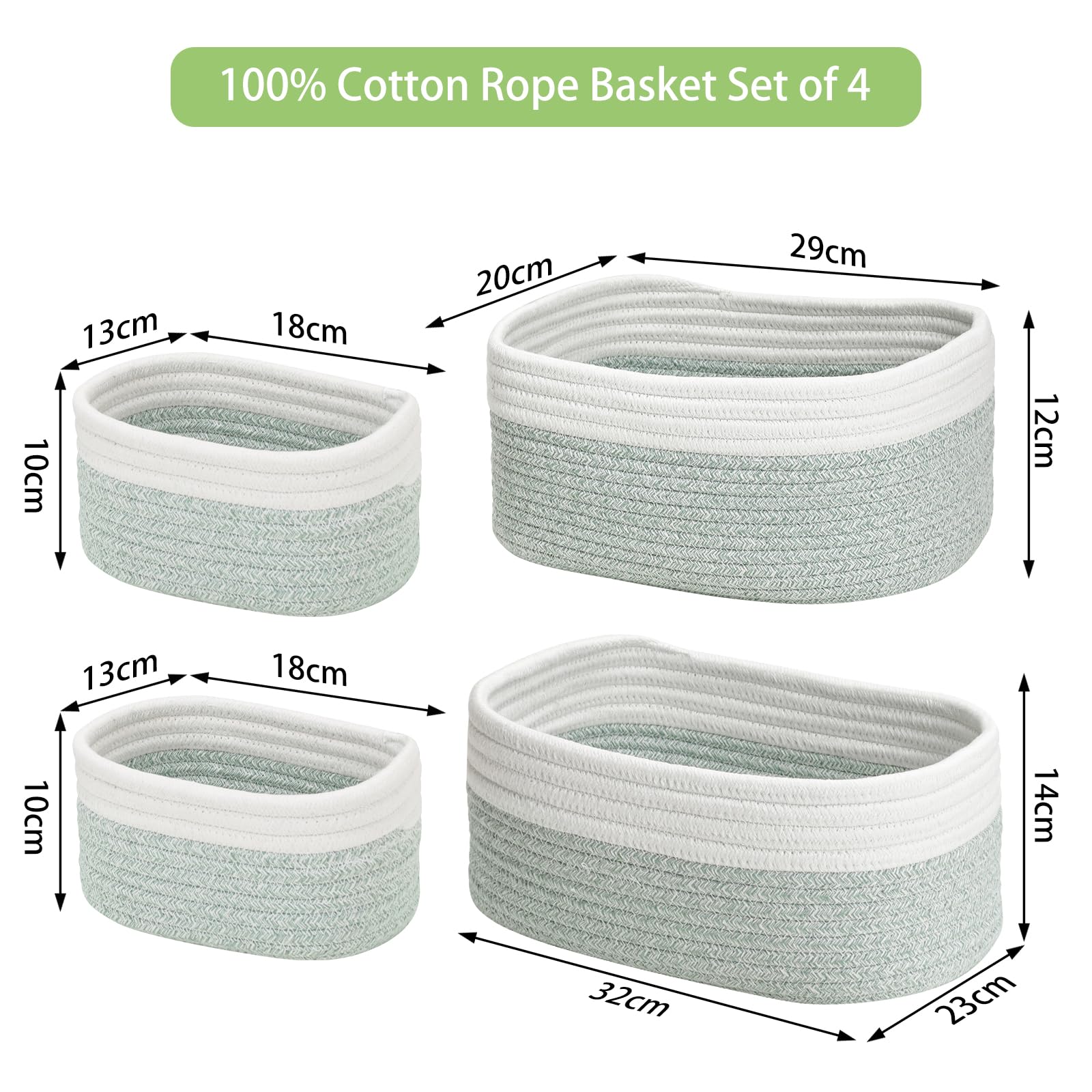 Lot de 4 Panier Rangement Tissé en Corde Coton, Panier Rangement Salle de Bain, Corbeille Rangement Panier Table a Langer Bébé, Décoration Organisateur pour Salon Chambre à Coucher