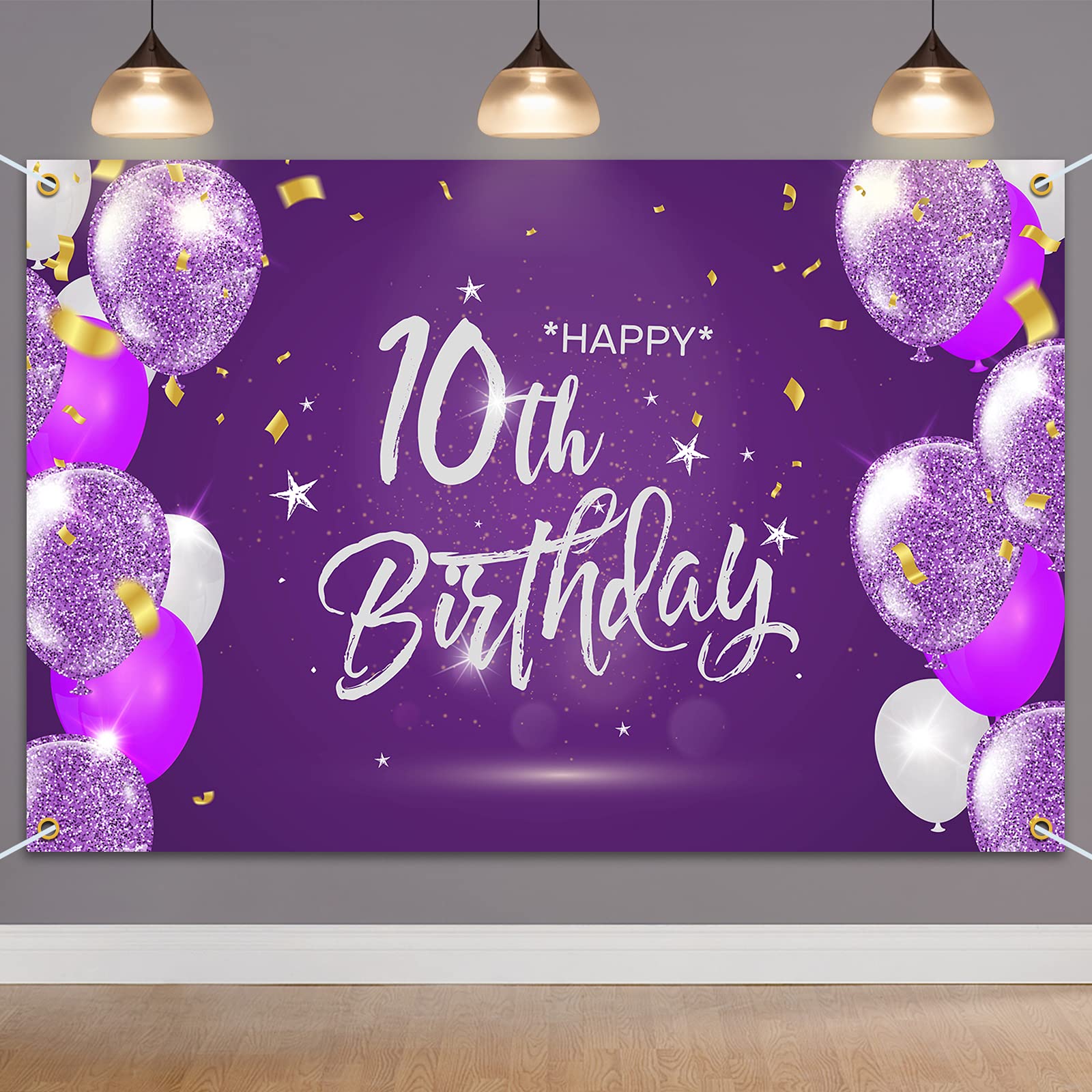 HAMIGAR Baner "Happy 10th Birthday", 10 lat, dekoracje urodzinowe, artykuły imprezowe dla dziewcząt, 1,8 x 1,2 m, fioletowy