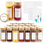 AISIPRIN 24 Pots à épices en verre Pcs avec lids étanches au bambou et 398 les étiquettes, 4oz Bouteilles d'entreposage pour assaisonnement de contenants carrés vides - Brosse, Entonnoir, Brosse et Marqueur inclus