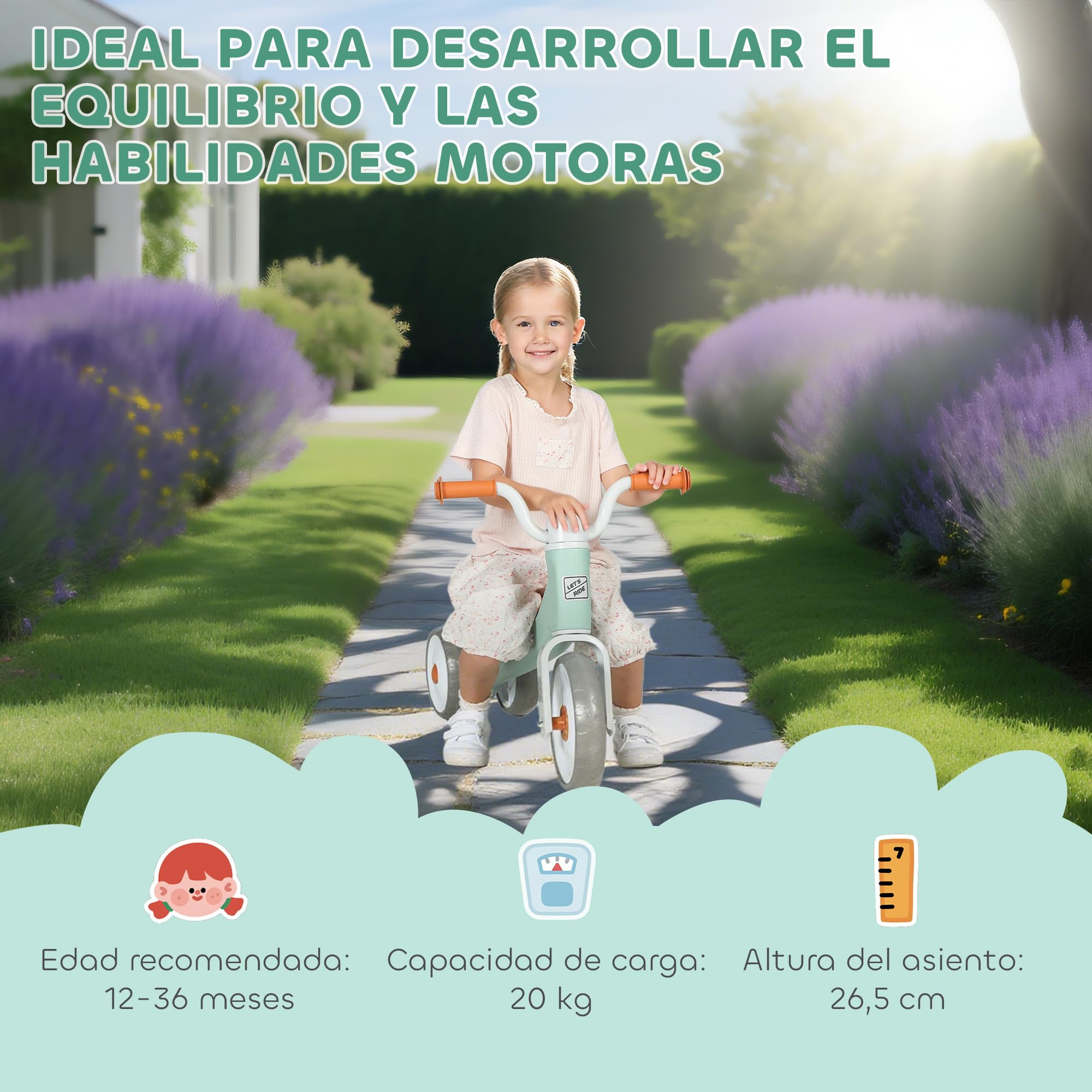 AIYAPLAY Bicicleta sin Pedales para Niños de 12 a 36 Meses, Bicicleta de Equilibrio con Ruedas Silenciosas y Resistentes a Pinchazos, Manillares con Giro Limitado a 60°