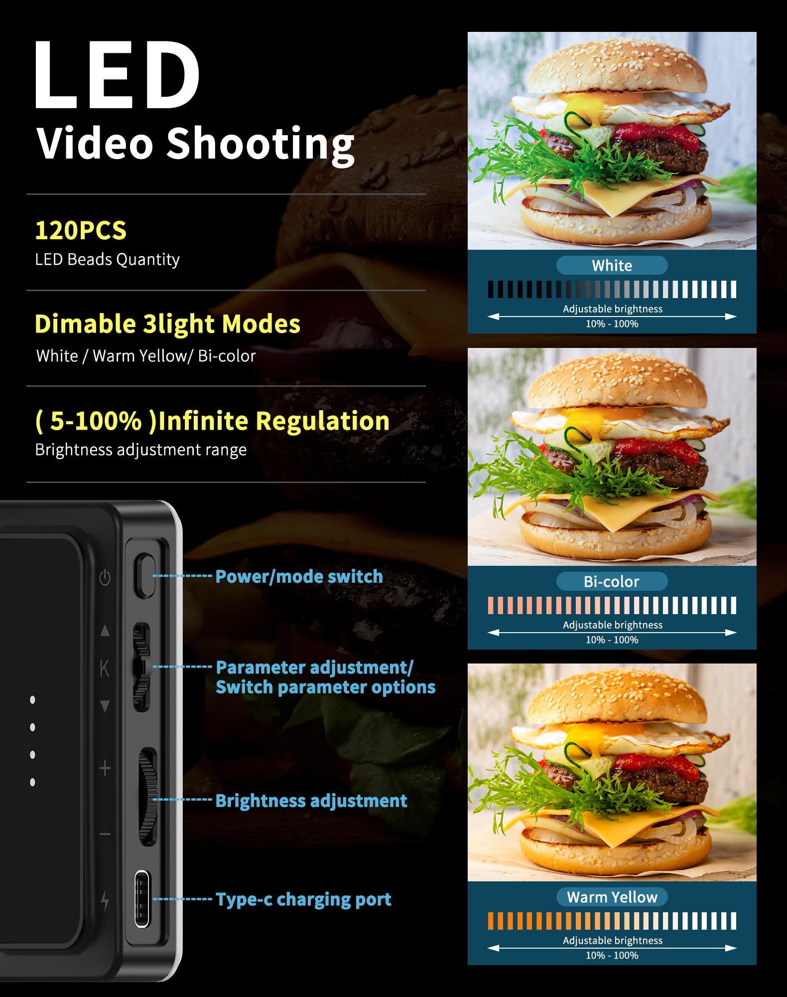 120LED Phone Light Clip: luce selfie per iPhone, regolabile 3 modalità di illuminazione, 3000 mAh, 2500 k-2900 K, CRI95+, illuminazione per registrazione video, luce fotocamera, uso per TikTok
