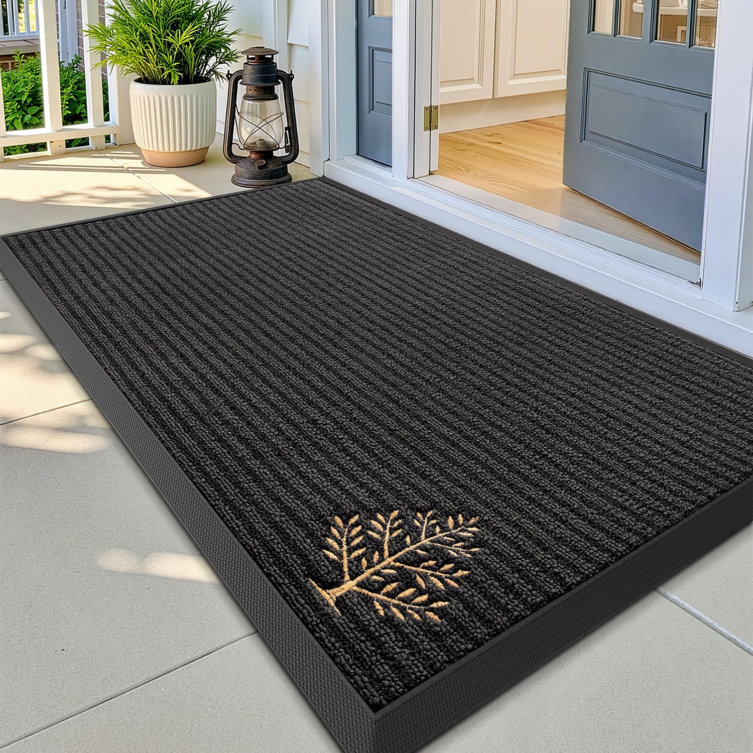LUMI Grey Embroidered Doormat - Non-Slip Outdoor Mat -11