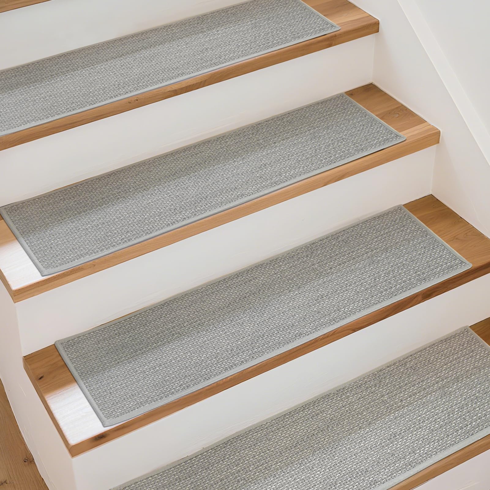 Art3d Grey 15 Pcs Self-Adhesive Stair Tread Pads Carpet Mats - 76X20cm Non-Slip Step Protectors Reusable Stair Runner Rugs Covers Stair Protection Mats For Indoor Steps Stairs,