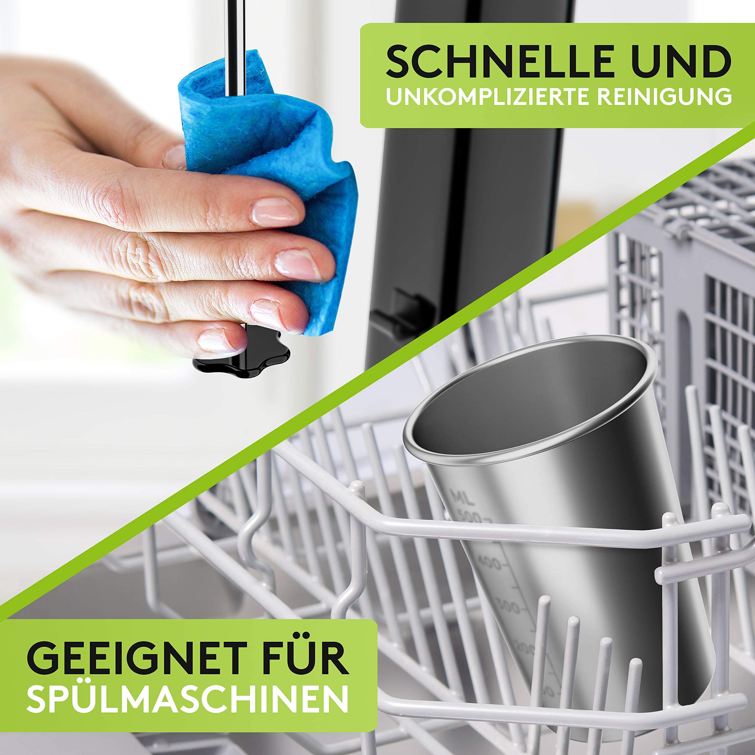 Liebfeld Shaker proteico elettrico – Frullatore a immersione con tazza in acciaio inox da 500 ml, frullato proteico e latte shake, fitness, bianco d'uovo, frullatore frappe, frullatore per frullati