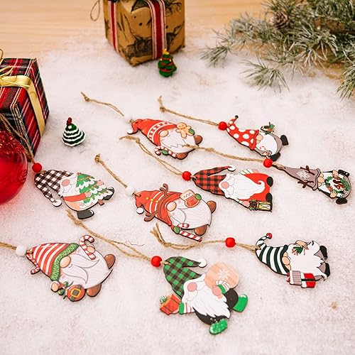 Miniatura 5 de 3 x 3, 9 piezas de adornos colgantes de madera de gnomo de Navidad, adorno para árbol de Navidad, 3.2 pulgadas, gran elfo de madera, enano, Papá