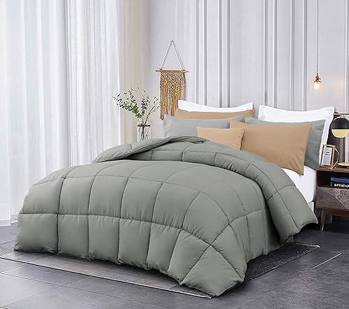 Kingsley trend Edredón tamaño individual, edredón gris alternativo al plumón, edredón acolchado ultra suave, tamaño individual, para todas las