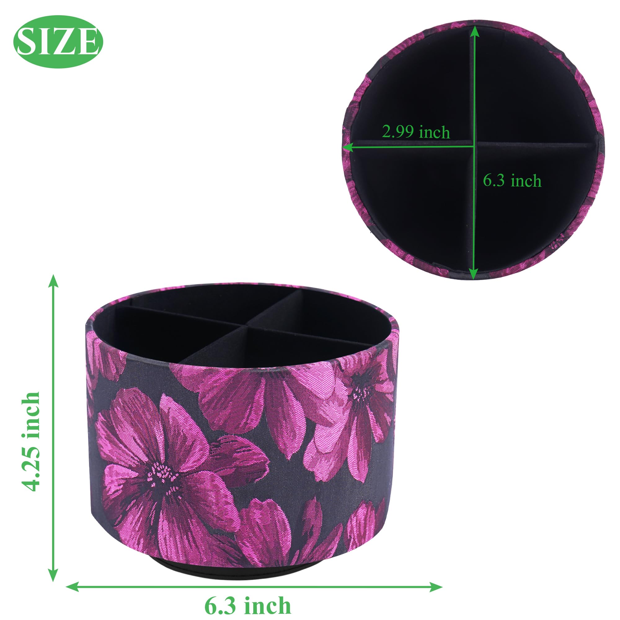 Czzmy Round Leather Art Supply Organizer,Remote Control Holder,360 Degree Spinning,Multi-Functional Pencil Holder,4 Compartments Desktop Stationary Organizer(1-Dahlia Rose Red) - Image 2