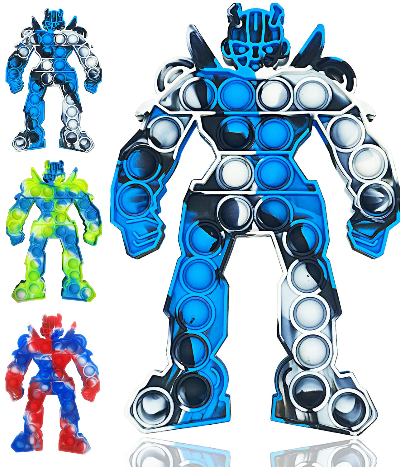 Big Push Pop Fidget Toy, Tie Dye Popper Stress Reliever Fidget Toys Suitable for ADHD and Early Educational Toddler Baby, Silicone Jumbo Pop Bubble Sensory Toy for Kids, Boys, Girls (Black Blue White)