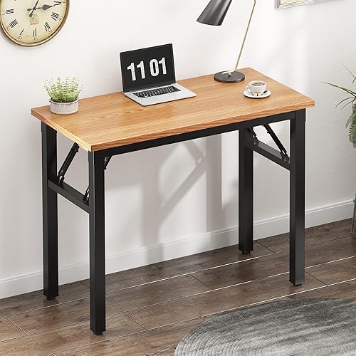 Miniatura 2 de Need Folding Computer Desk - 31.5 Inch Foldable Office Writing Work Study Kids Student Teacher Home Bedroom Table for Small Space, Teak & Black Teca