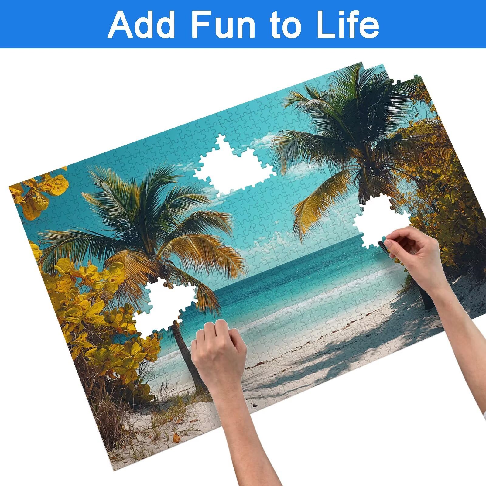 Puzzle 1000 Pezzi Spiaggia, Puzzle Tropicale 1000 Pezzi Arte per Adulti e Bambini, Misura: 75x50 cm, Puzzles Legno per Adulti con Squisita Scatola di Imballaggio, Idea Regalo Donna, Regalo Uomo, -9137