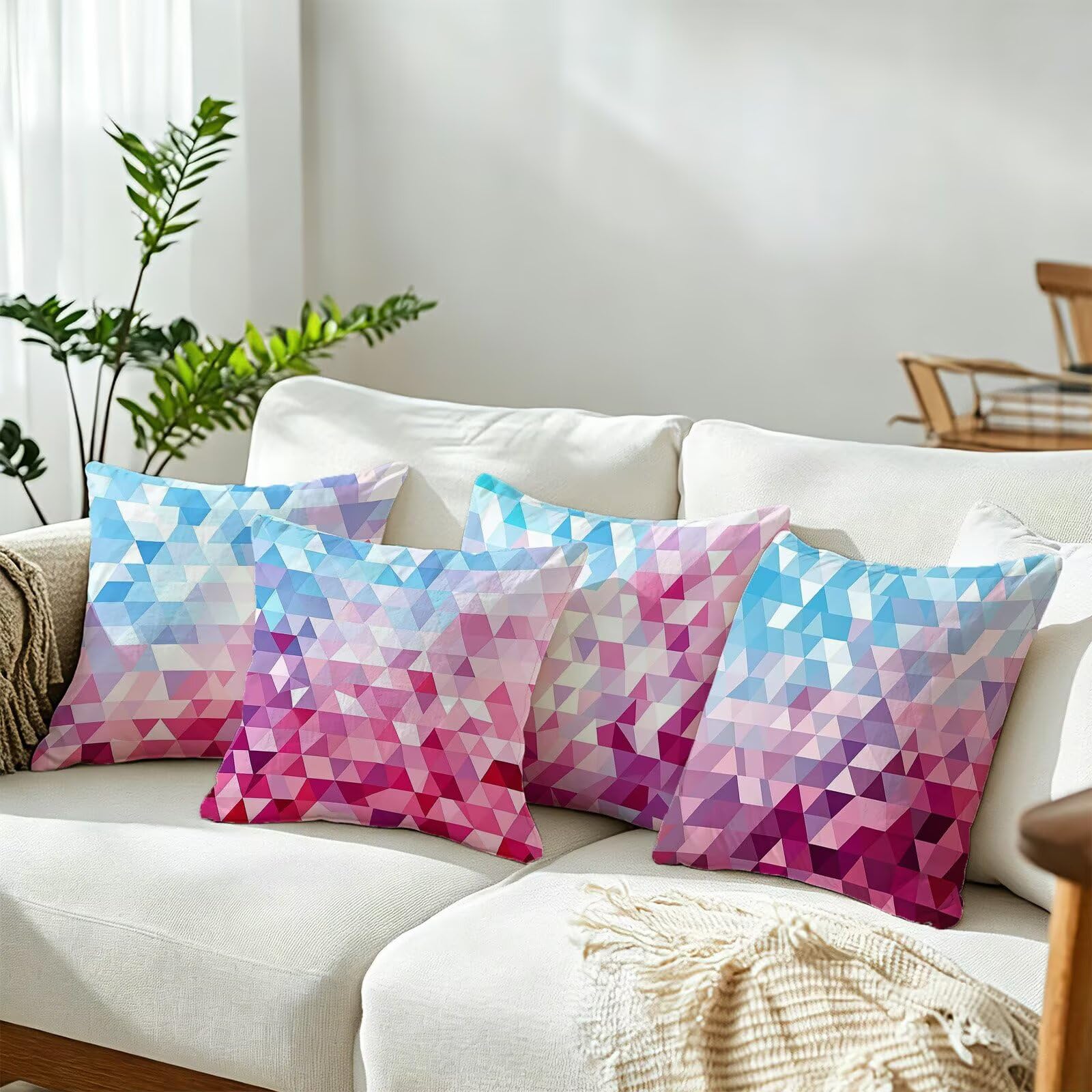Rosa Federe Cuscini Divano 50x50cm, Cuscini da Esterno Set de 4, Cod-151 | Velour Copricuscini Decorativi Letto Arredo, per Letto, Soggiorno, Giardino, Esterno, Casa Decorazione Set di 4 Geometria