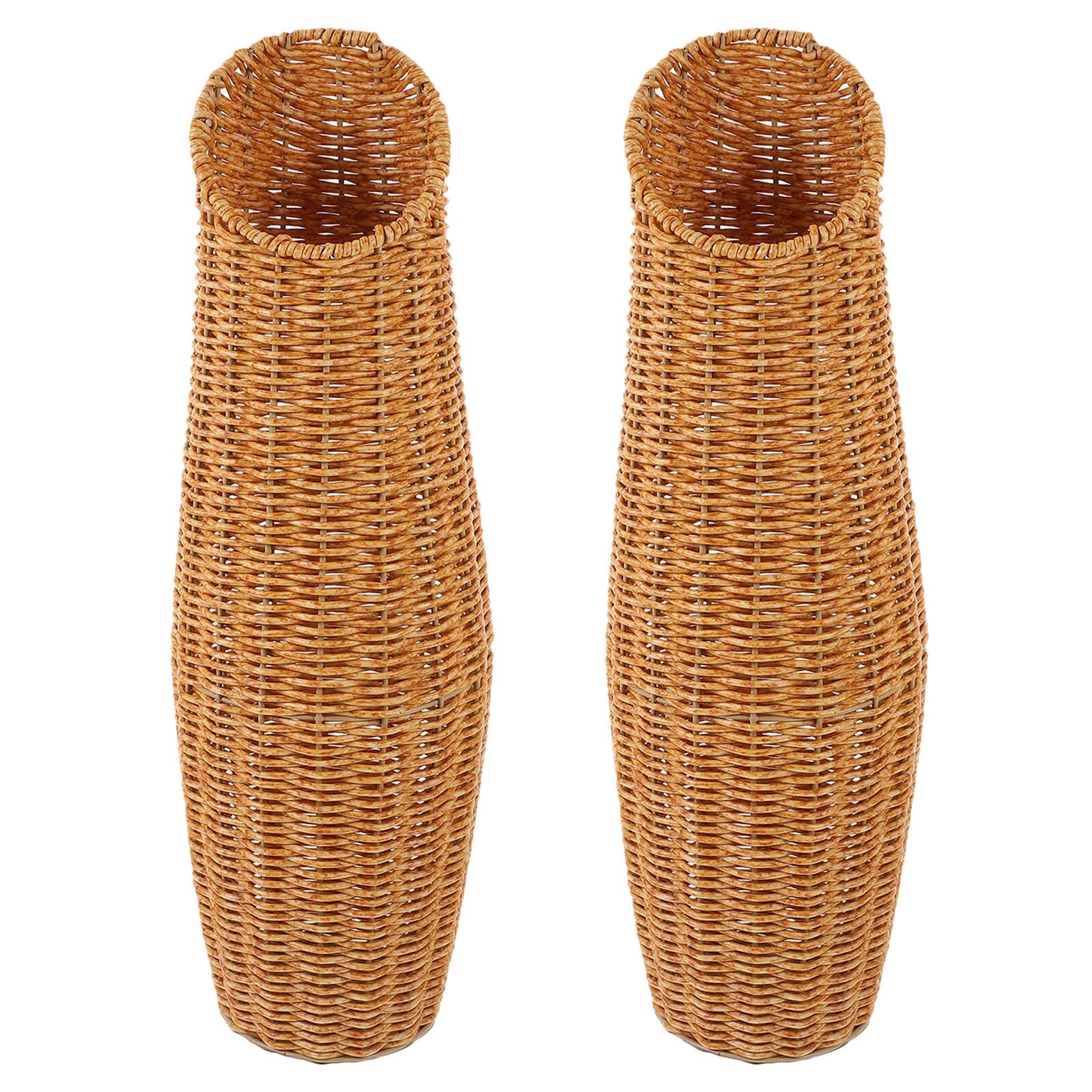 Grand vase de sol imitation rotin avec support stable pour fleurs