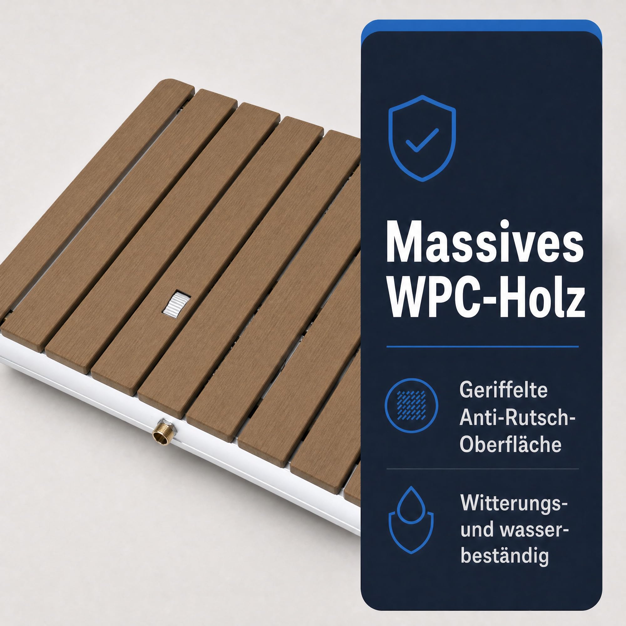 @tec Gartendusche, 70 x 55 cm, Bodendusche für Garten, Pool & Camping, WPC-Bodenplatte mit 22 Fontänen, Fußventil mit Stellrad, 3/4-Zoll Schlauchanschluss, mobil, bis 120 kg