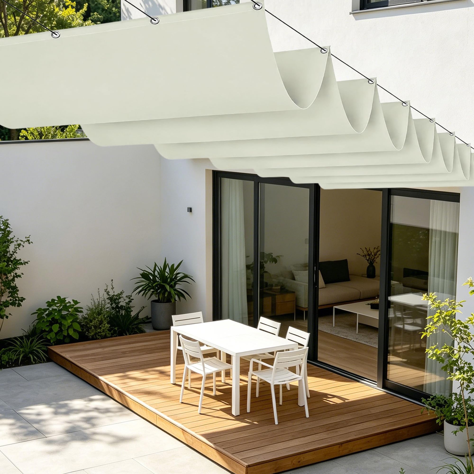 Voiles d'ombrage avec oeillets résistant à la pluie pour protéger le mobilier de jardin