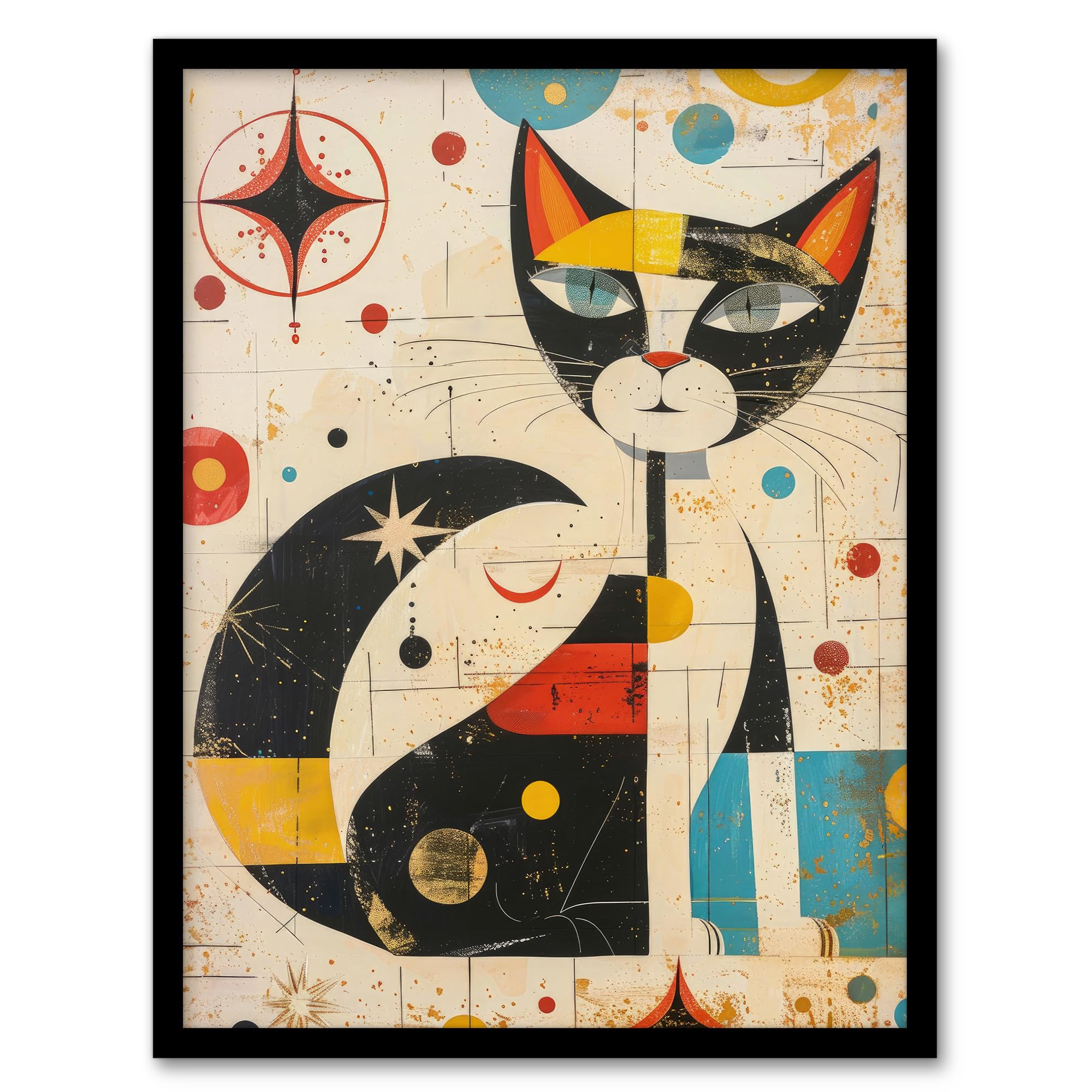 Artery8 Abstract Mid Century Modern Atomic Cat Lover Poster Wall Art PrintA4 Size from B&Q