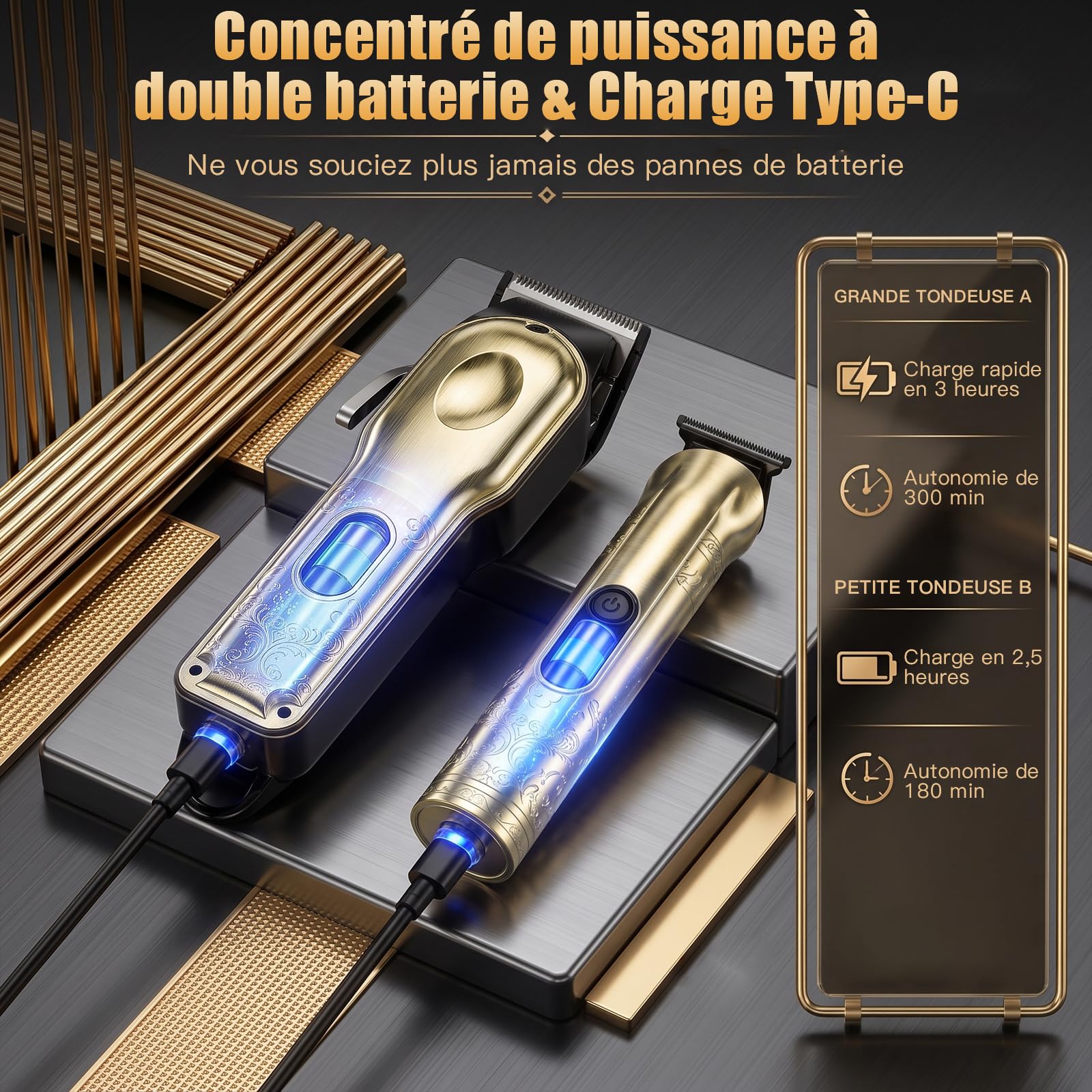 Solati Set de 2 Tondeuses Cheveux Hommes Professionnel, Tondeuse Barbe Homme, Rasoir Électrique Homme avec Écran LCD, Tondeuse de Finition Cheveux et Barbe, Tondeuse Precision Homme, Cadeau Homme