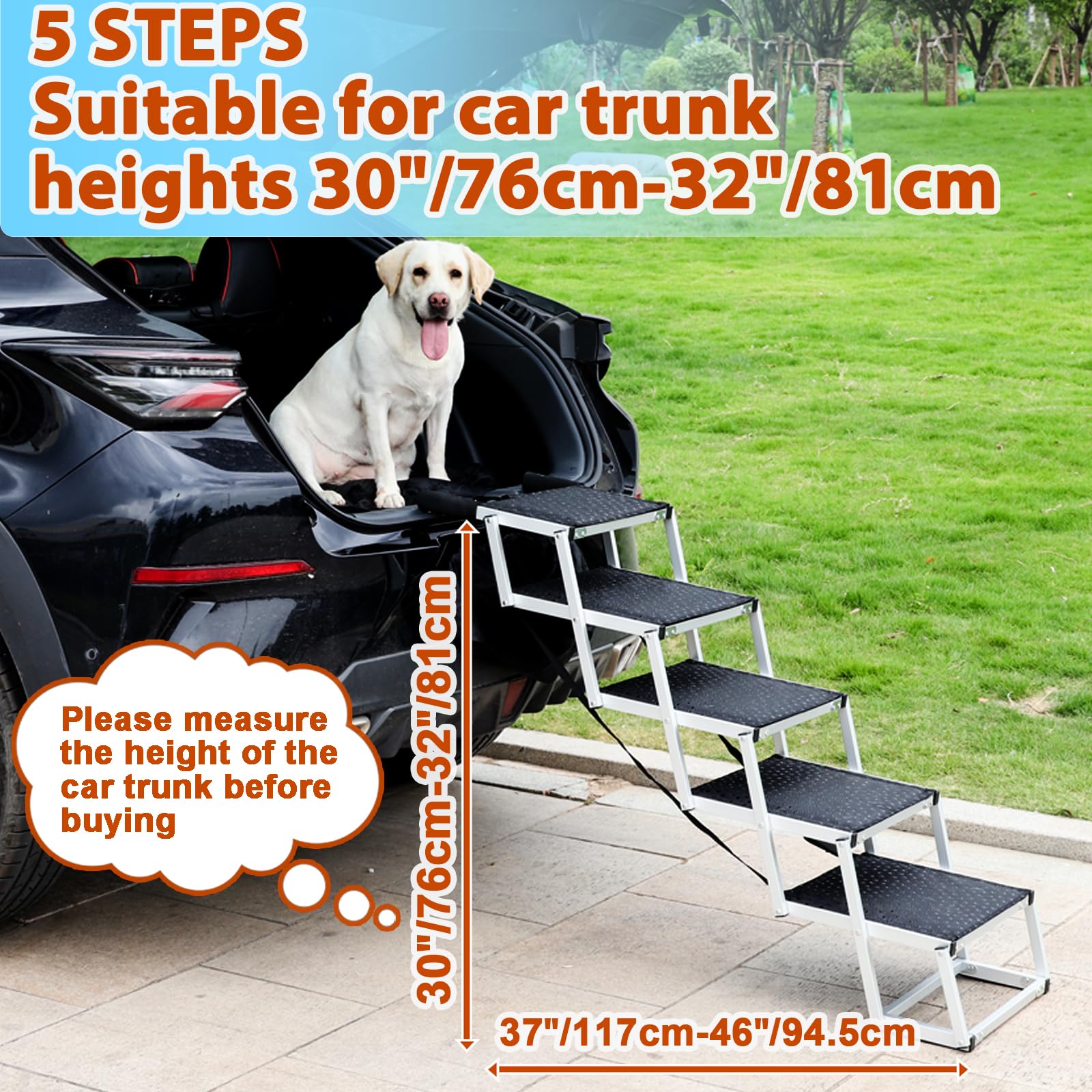 Uross Escalier pour chien 5 marches – Rampe pliable pour chien pour voiture et VUS, rampe d'escalier en aluminium pour grands chiens, échelle télescopique pour camion, lit haut