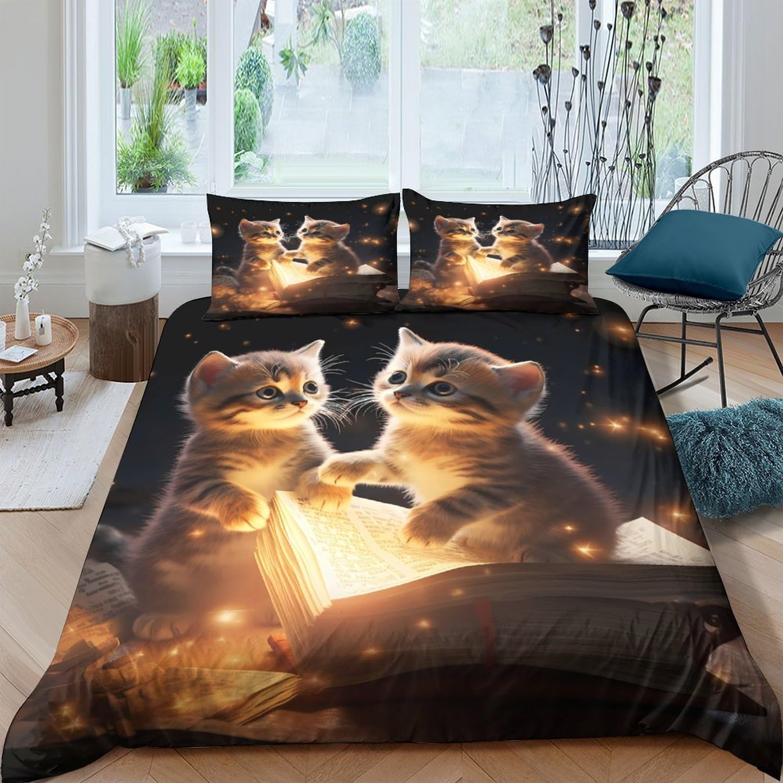 Taie de couette chatons mignons 3D 140x200cm en microfibres pour lit simple