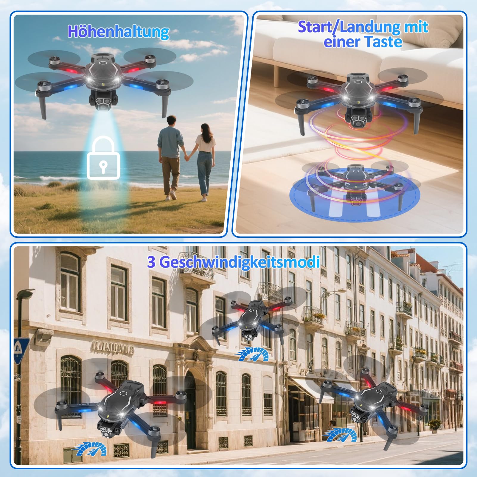Drohne mit Kamera HD 4K,RC Faltbare FPV WiFi Live Ãœbertragung Drohne für Kinder Anfänger, 2 Akku,Bürstenloser Motor, Flugbahnflug, Hindernisvermeidung, One Key Start/Landen, Headless Modus
