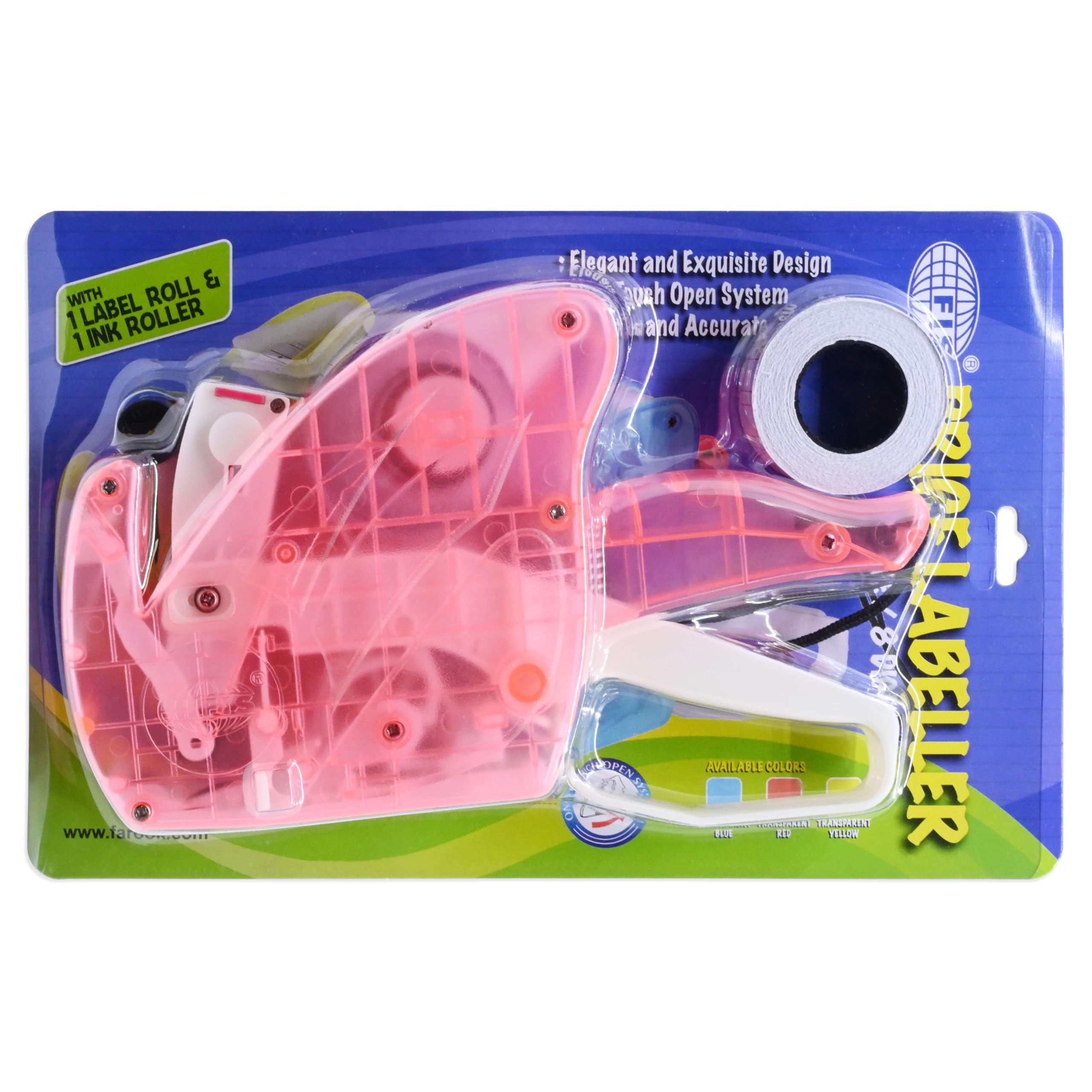 FIS Price Label or Tagging Machine, 1 Line 8 Digit, Color Transparent Red, Set with 1 Label Roll & 1 Ink Roll - FSPXTREC