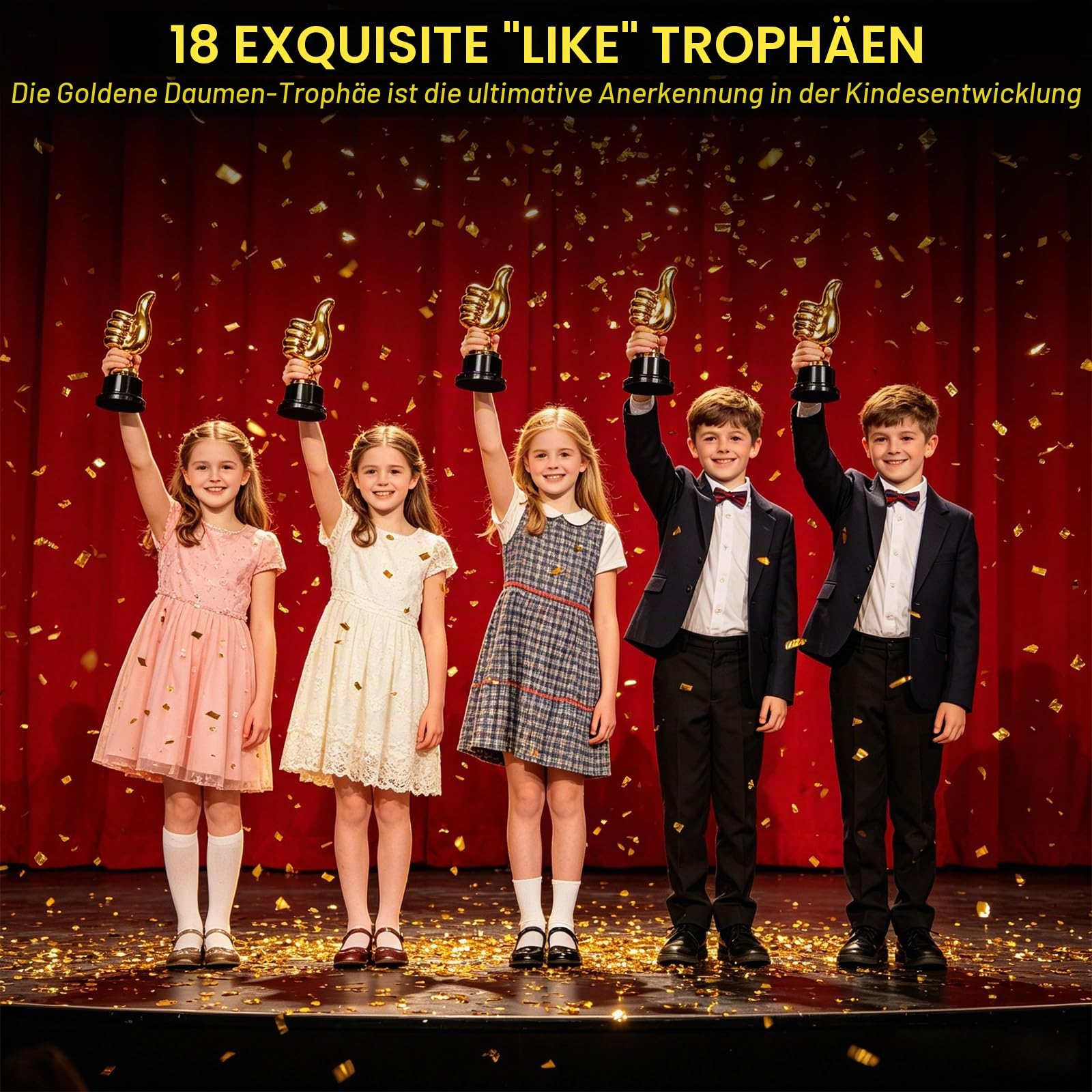 18 Stück Gold Daumen Pokale, Goldener Daumen Trophäe Pokale Mini aus Kunststoff, Mini Finger Skulptur Auszeichnung für Sportfest Sieger Party Preisverleihung Geburtstag