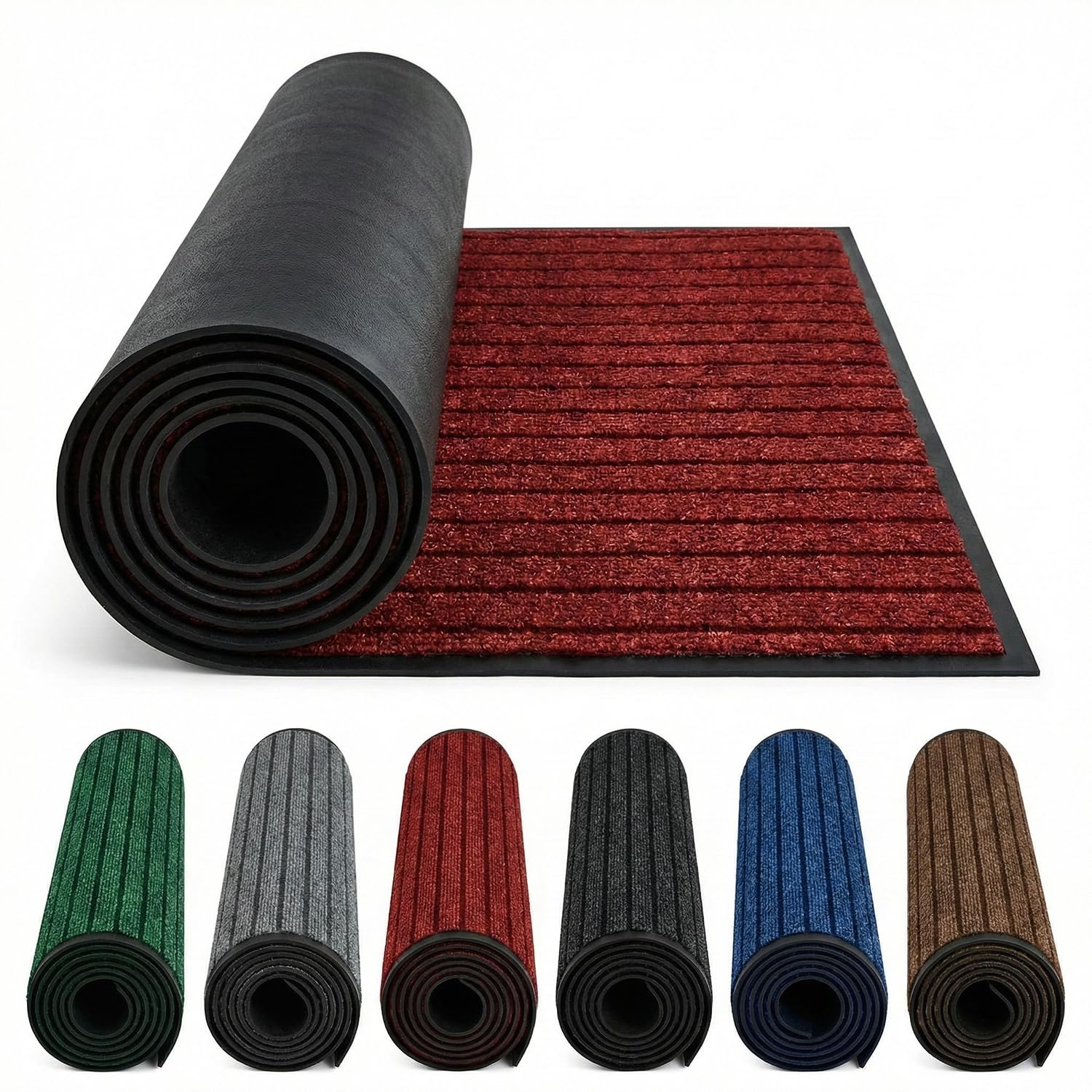 Fit Even Waterproof Rubber Door Mat Outdoor - PVC Non Slip Backed Washable Dirt Trapper Mat Dog Muddy Paws Carpet Runner Rug for Front or Back Door (Red, 120 x 150 cm)