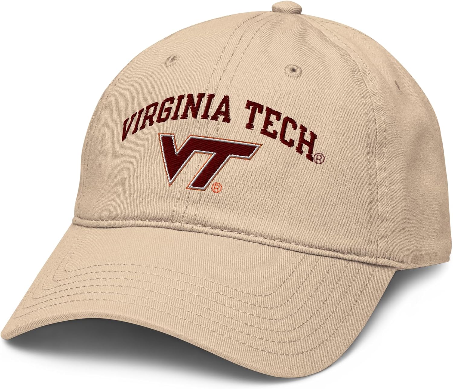 Elite Authentics Virginia Tech Hokies Arched Officially Licensed Adjustable Baseball Hat, Stone