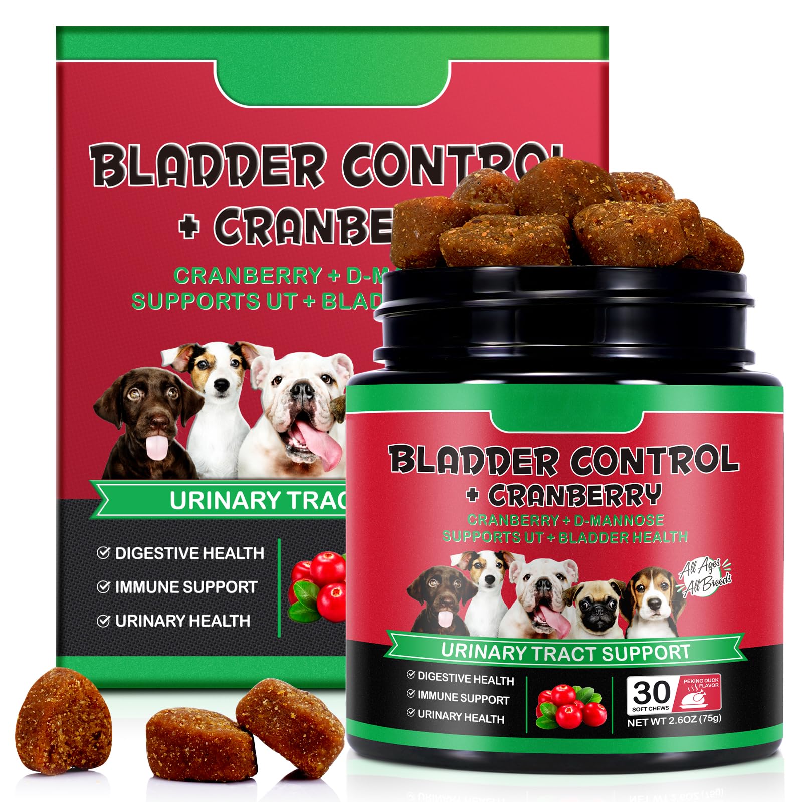 Dog Bladder & Kidney Support, Urinary Tract Protection Support Chewable Tablets | Cranberry+D-mannose | Dog Urinary Health Formula | Beijing Roast Duck Flavor | 30 Chews