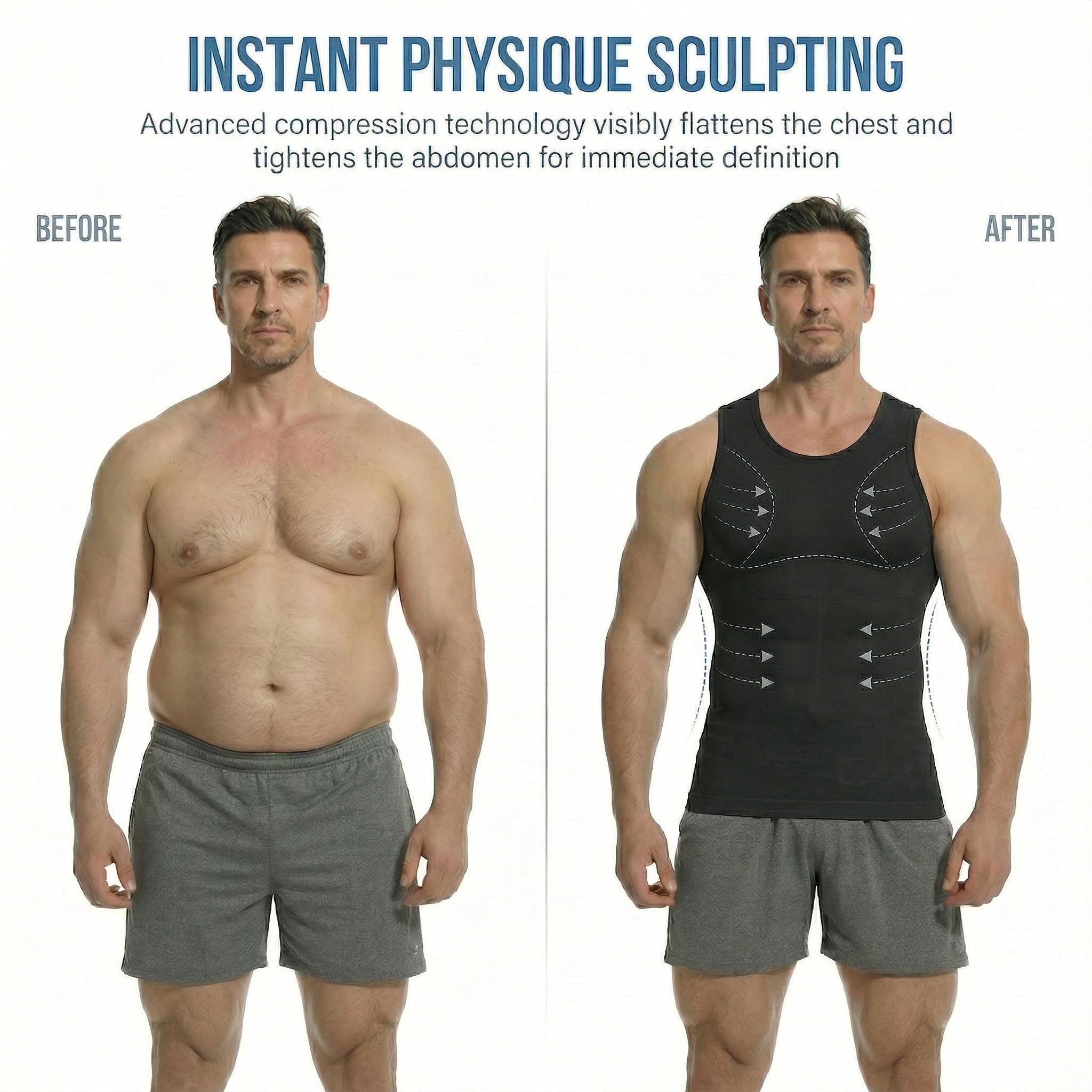 Herren Kompressionsshirt Schlankheits-Kompressions-Tanktop Gynäkomastie Herren Body Shaper Weste Bauchkontrolle Unterhemden