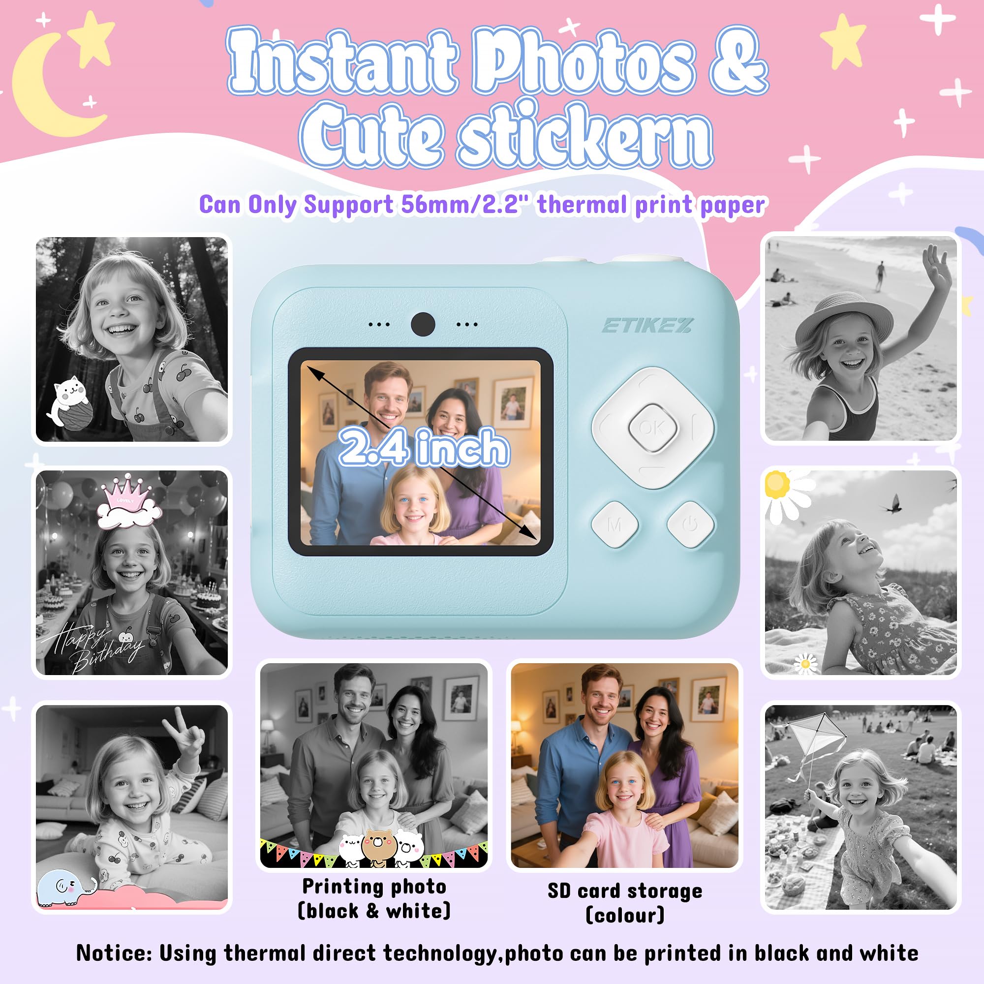 Appareil Photo pour Enfants - Appareil Photo instantané,Blau | Appareil photo instantané 1080P pour enfants de 4 5 6 7 8 9 10 ans pour filles et garçons, jouet portable