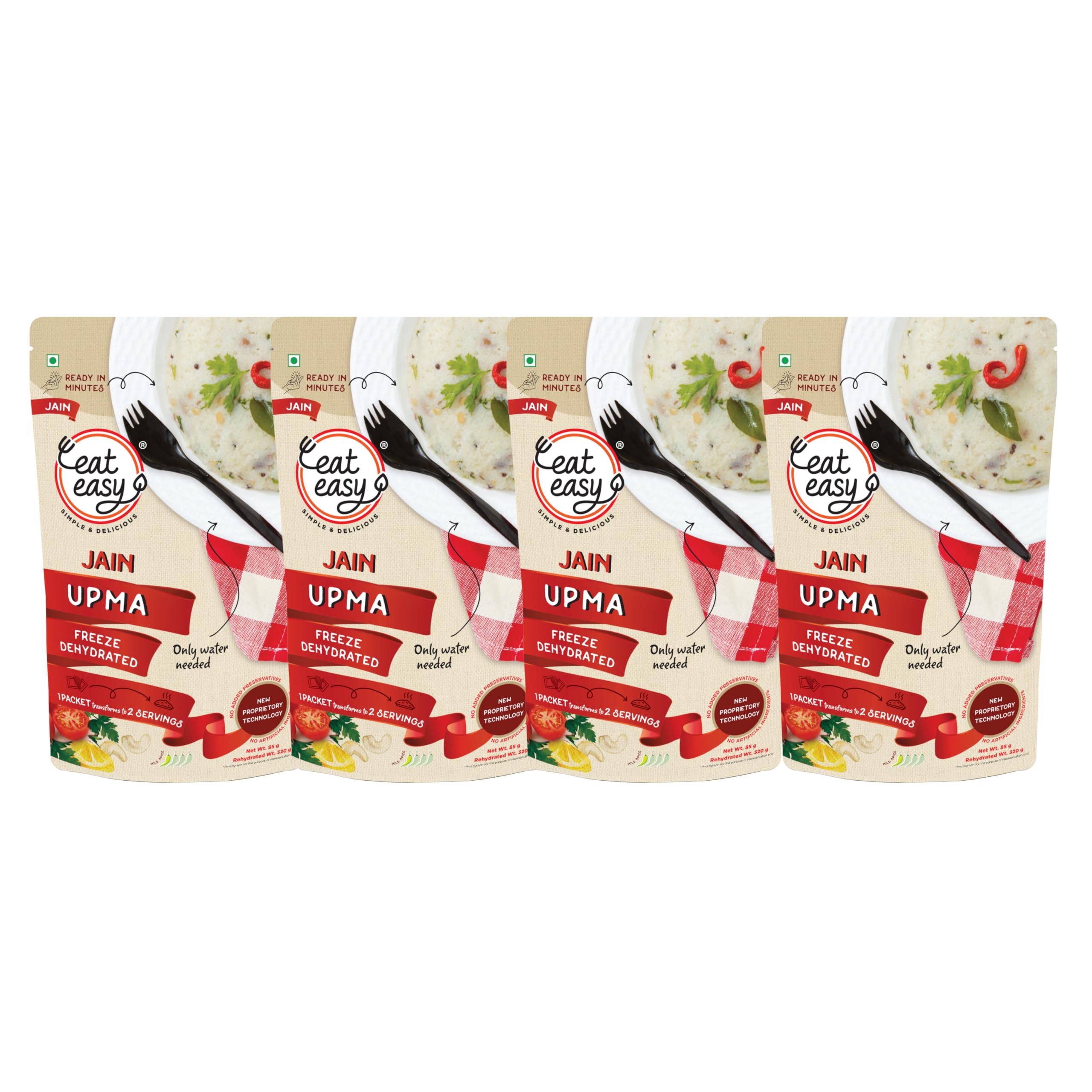 Eat Easy Ready To Eat Jain Upma, 85gm of 1 Pack, Instant Food, Indian Meal, Travel Food, No Preservatives, No Added Artificial Colours & Flavours, Just Add Water and Cook (Pack of 4) (B0CZP8FKWK) Amazon Price History, Amazon Price Tracker