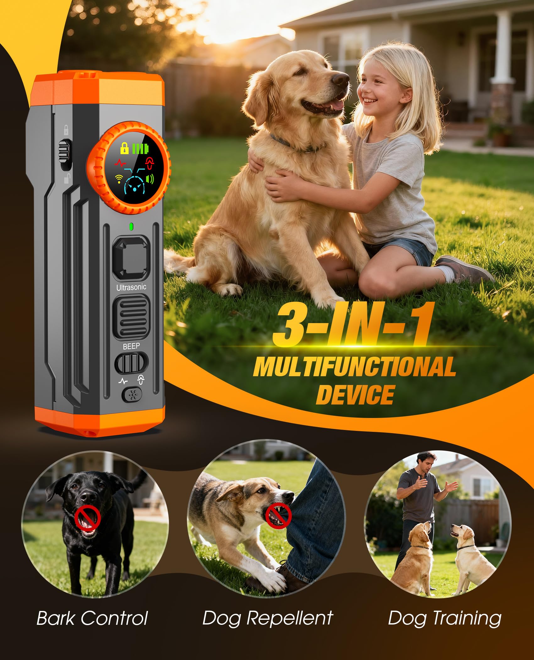 Disuasivos de ladridos de perro, dispositivo antirladridos de pantalla inteligente mejorado para perros, 3 protectores de ladridos con pantalla y linterna, silenciador recargable para ladridos
