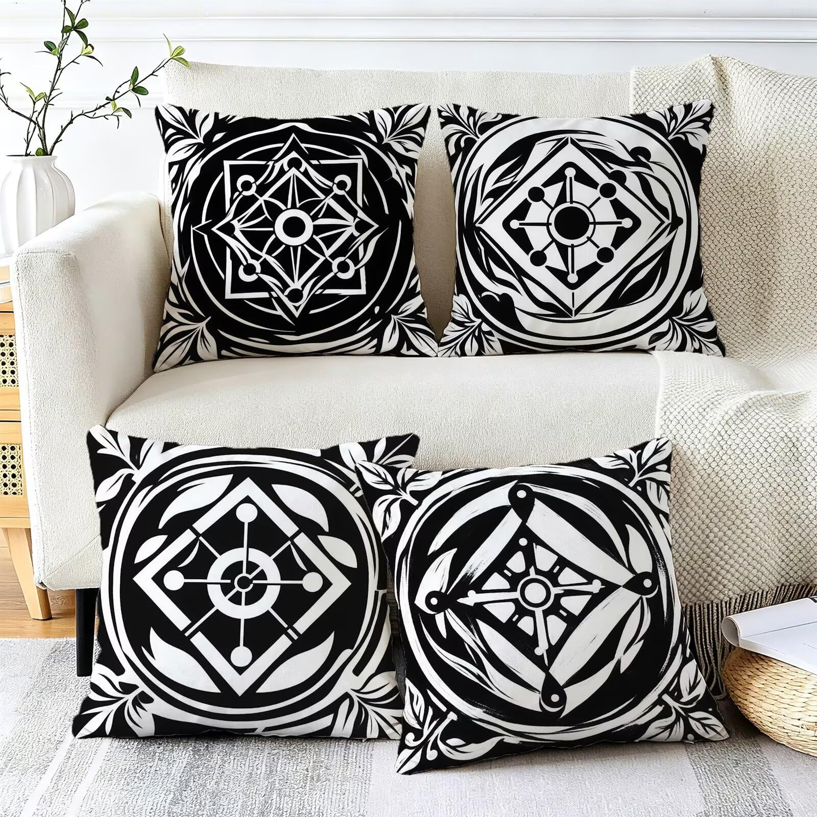 Coussin Exterieur Impermeable Noir, Taie Oreiller 45x45 Set de 4, Cod-3274