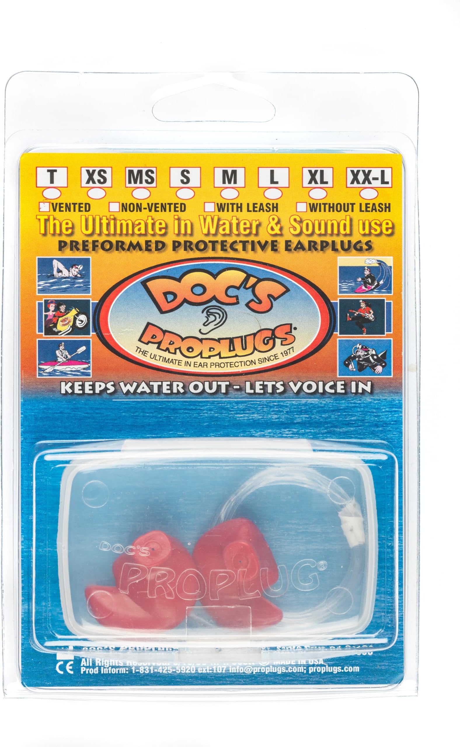 Medium – Vented Doc’s Proplugs – Red – LEASHED – Reusable Earplugs for Surfing, Swimming, Diving & Water Sports | Blocks Cold Water & Wind | Helps Equalize Pressure | Made in USA