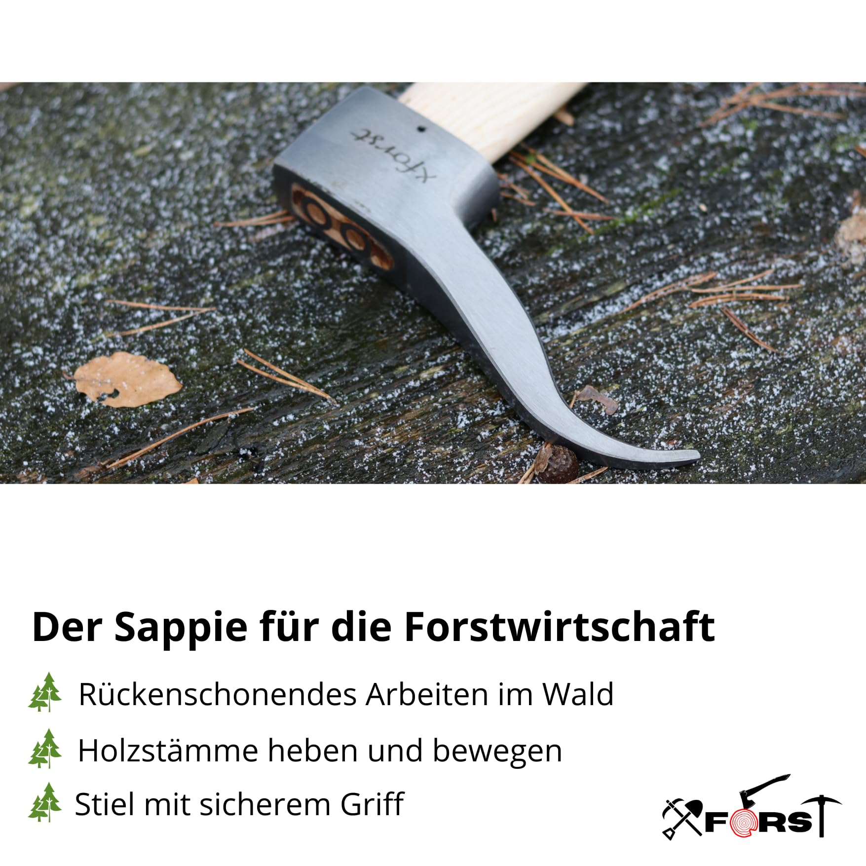 Xforst Sapie à Main Manche Frêne 70 cm Bûcheron – Sappie Forestier Bois Naturel, Tête 600 g Acier Carbone Forgé à Pointe Trempée pour Bûches, Troncs & Bois de Chauffage – X-Pi500L
