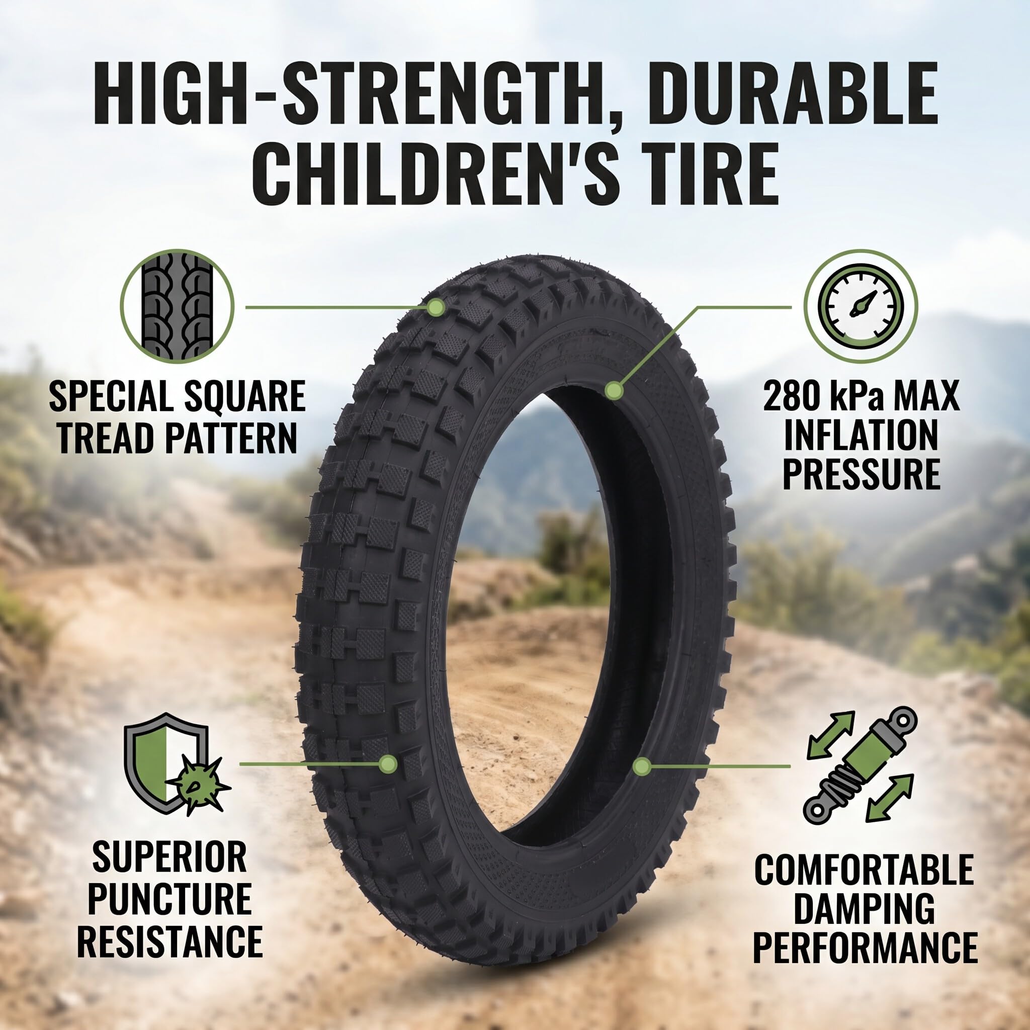 Pneumatico Esterno per Bici, 12/14/16/18/20X 2.4 Pneumatici per Biciclette per Bambini Pneumatico per Mountain Bike 280KPa Pneumatico Equilibrio Accessori per Il Ciclismo