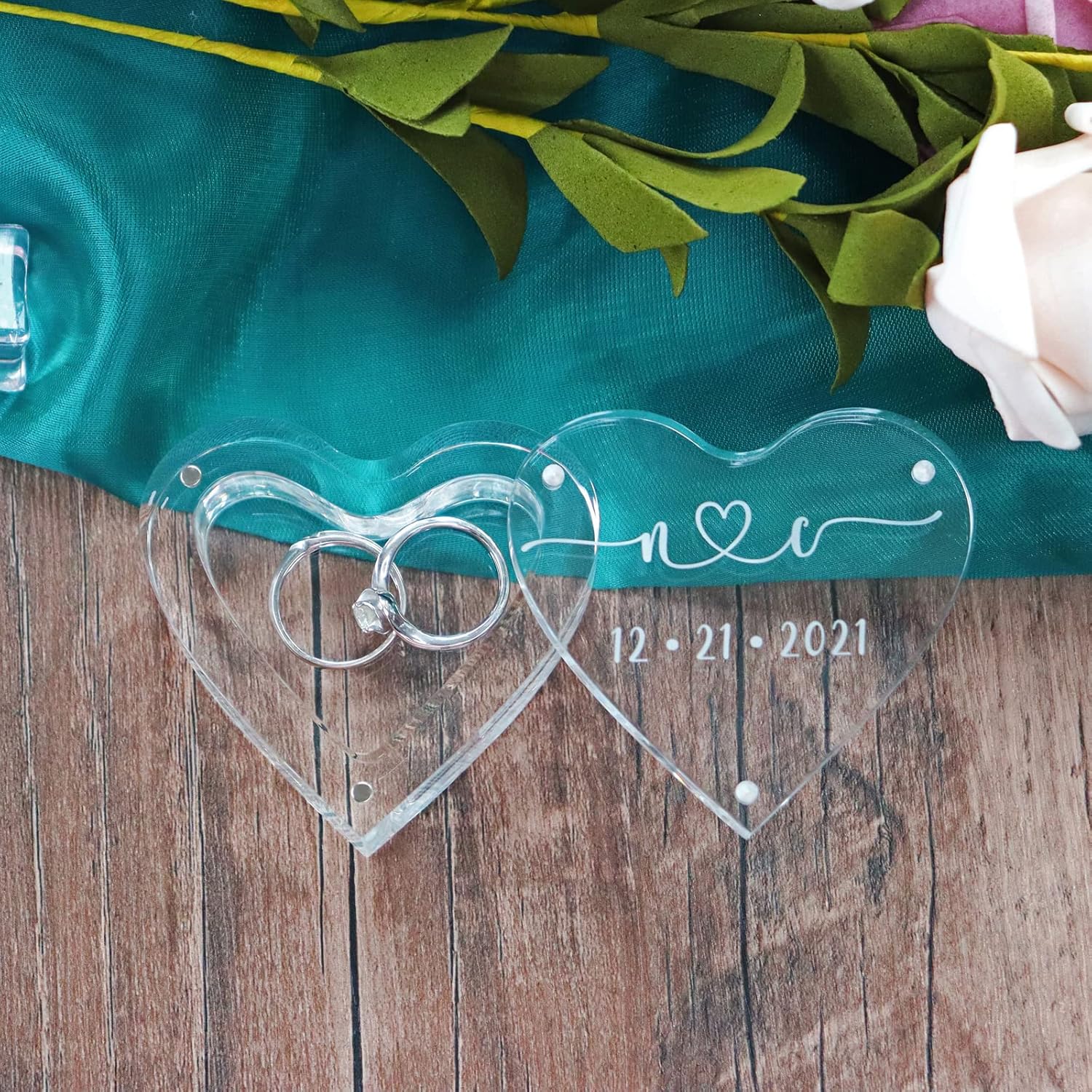 Same-Day Shipping, Personalized Heart Shape Clear Ring Box Ring Bearer Box for Wedding Ceremony Proposal Engagement - Image 2
