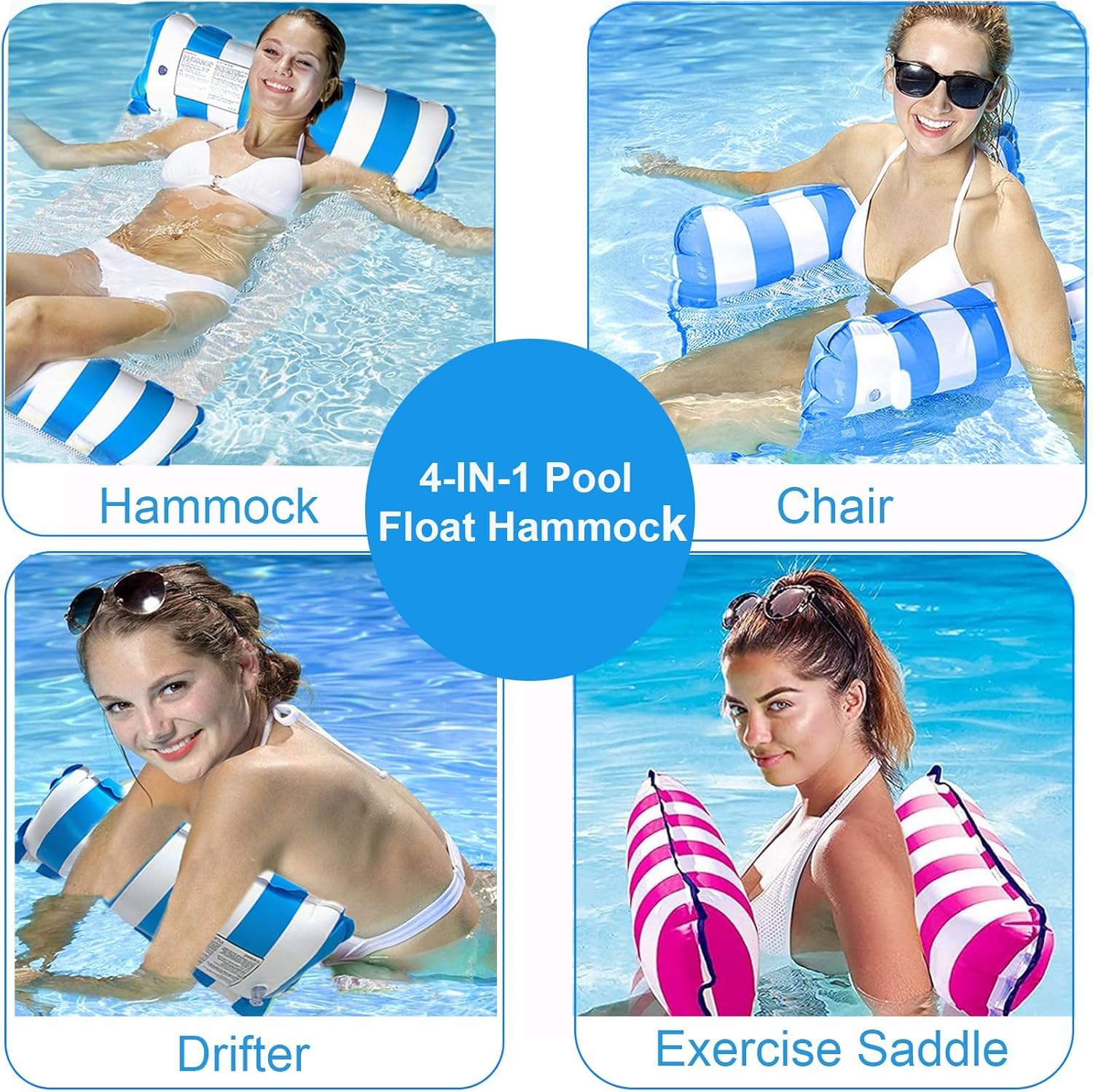 2 Pack Pool Inflatables for Adults 4-in-1 Inflatable Pool Floats Hammock with 2 Inflatable Drink Holders,Water Hammock for Swimming Pools Portable Swimming Pool Lounger - Image 5