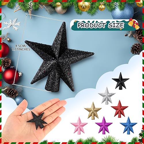 Miniatura 2 de Hanaive Decoración para árbol de Navidad para el día de San Valentín, mini estrella para árbol de Navidad, decoración del hogar (negro brillante,