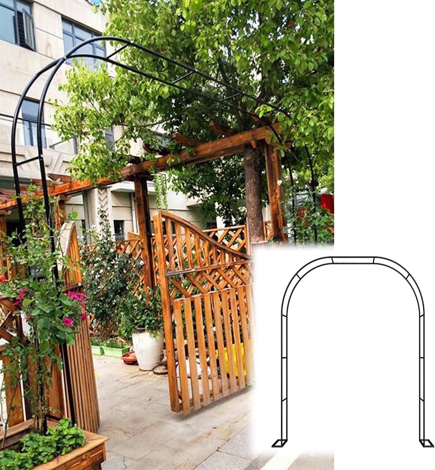 Arco Da Giardino 120x220cm 180x220cm 240x220cm Arco In Metallo Per Rose Rampicanti, Arco Di Nozze Arco Pergolato Da Giardino Con Base, Resistente,180x220x40CM