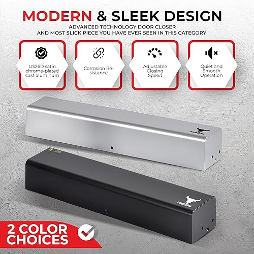 Miniatura 13 de Cierrapuertas de grado comercial/residencial – Cierre automático hidráulico de 3 resortes de aluminio resistente – Velocidad ajustable, montaje