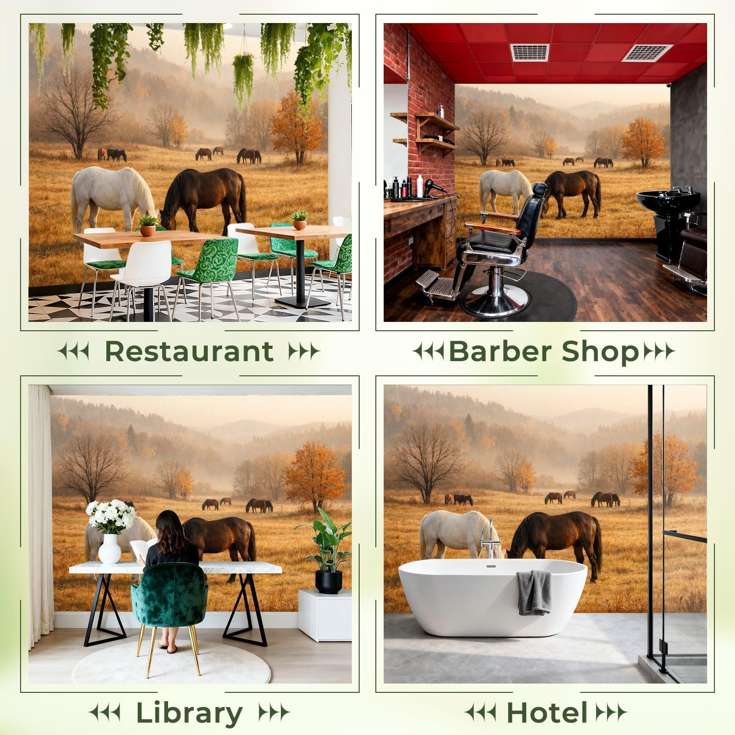 Peel and Stick Wallpaper Removable Mural for Bedroom Horses Golden Autumn Field Sunset Rustic Countryside Landscape Textured Vinyl Wallpaper Renter Friendly Adhesive Wall Stickers & Murals