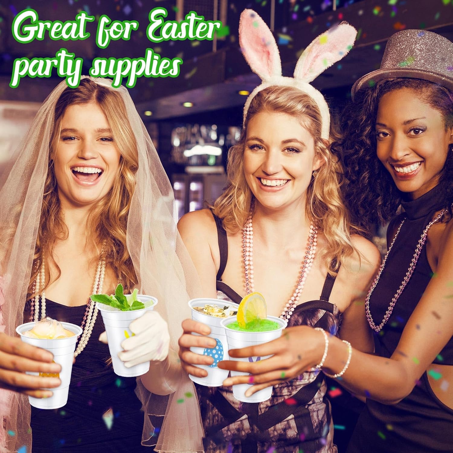 Potchen 36 Pcs Easter Plastic Party Cups Bulk 16 oz Disposable Colorful Bunny Plastic Drinking Cups for Easter Spring Birthday Party Decoration Supplies(Vivid Color)