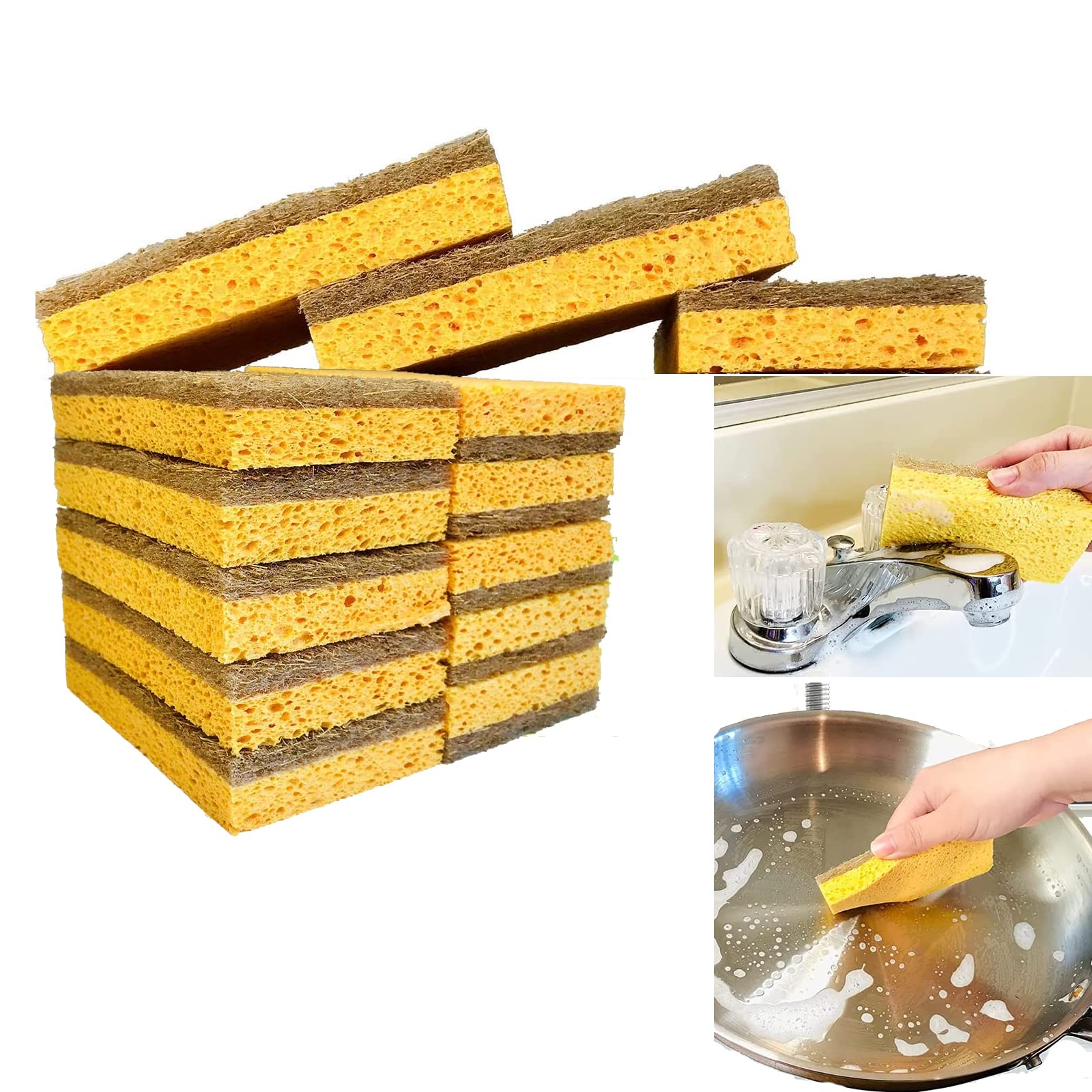 SYOSI Natural Kitchen Sponge 10 Pack - Eco Friendly Kitchen Sponge for Sustainable Living | Biodegradable Plant Based Cleaning Dish Sponge