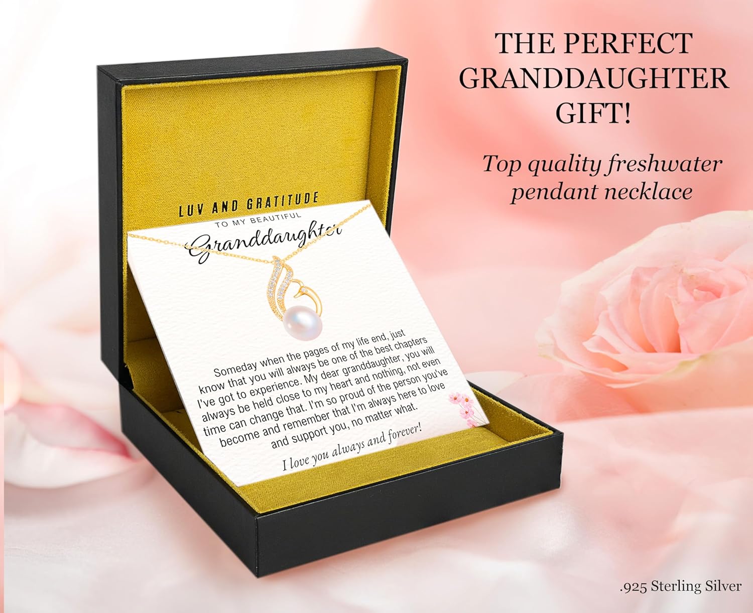 Granddaughter Necklace - Granddaughter Gifts from Grandma Grandpa, Granddaughter Necklace, Granddaughter Birthday Gifts, Granddaughter Inspirational Motivational Gift, Natural Pearl Swan Necklace