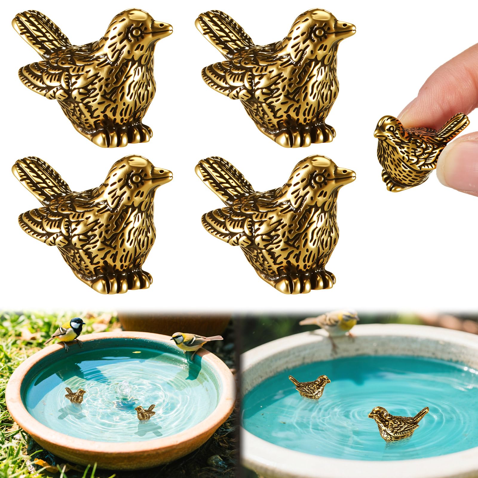 Otoolling 4 Pcs Mini Bird Shape Copper Bath Disk Ornaments Copper Bird Bath Purification Disks Birdbath Cleaner Single 0. 6 oz Weight Universal Fit for Outdoor Birdbaths, Bowl