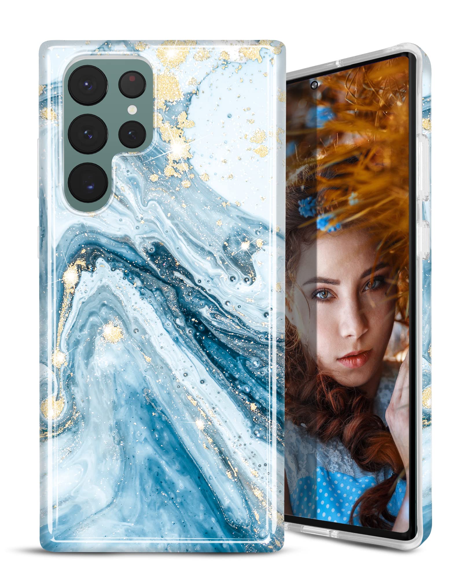 Photo 1 of 2PK-JIAXIUFEN Galaxy S22 Ultra Case Gold Sparkle Glitter Marble Slim Shockproof