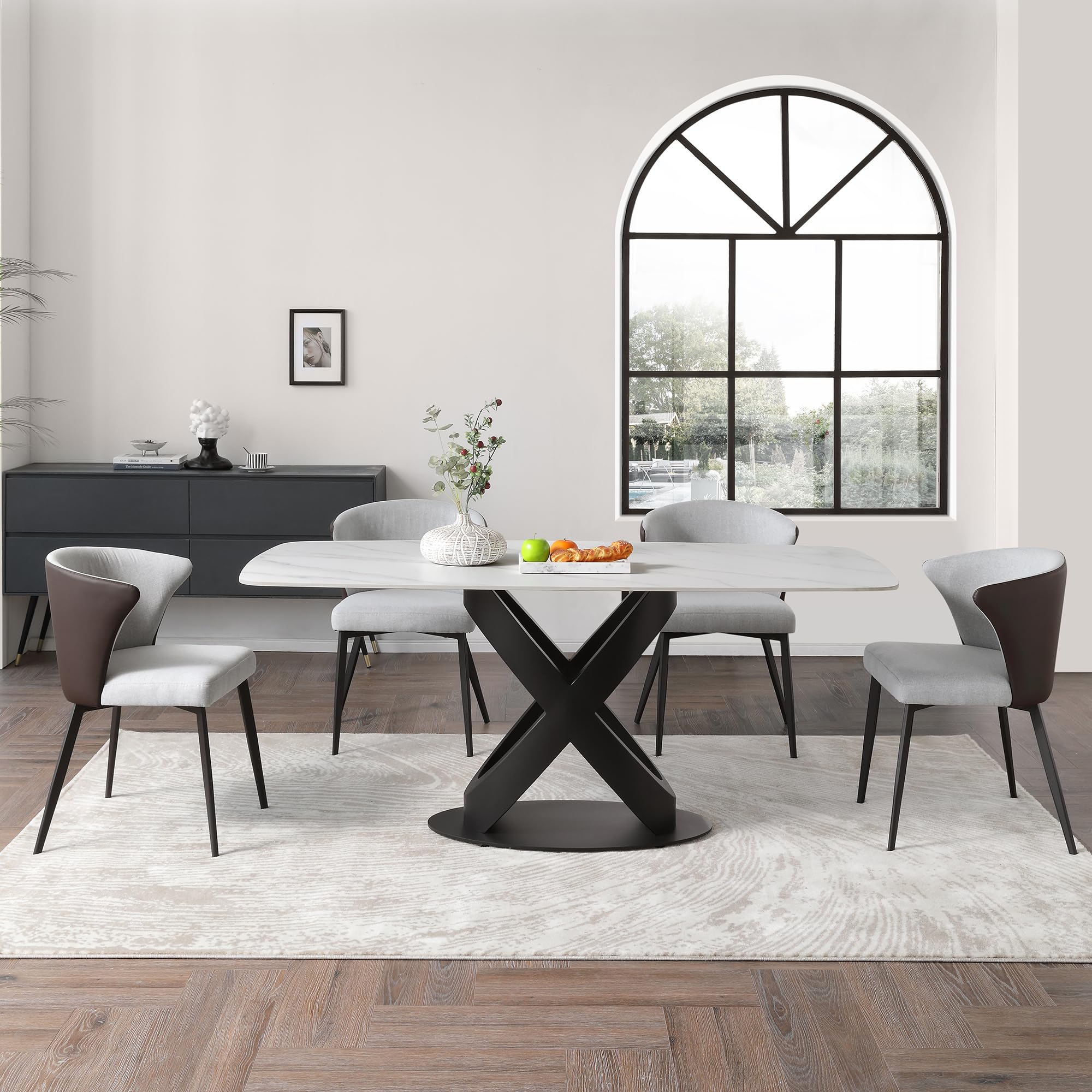 Modern Dining Table, Sintered Stone Tabletop Dining Room Table for